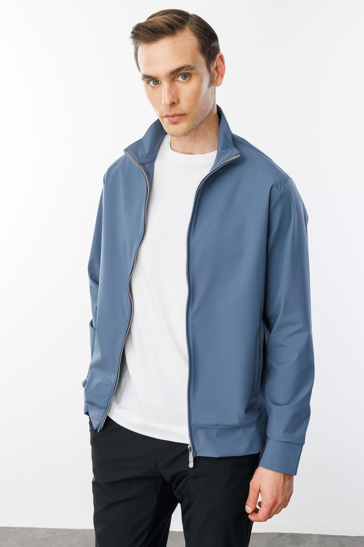 25441Erkek Hakim Yaka Yan Cepli Mont H.Mavi