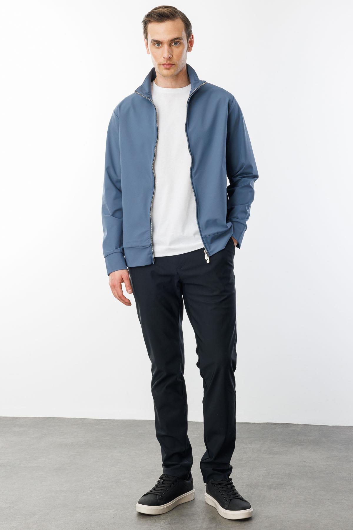 25441Erkek Hakim Yaka Yan Cepli Mont H.Mavi