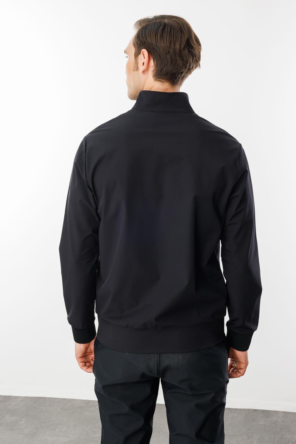 25441Erkek Hakim Yaka Yan Cepli Mont Siyah