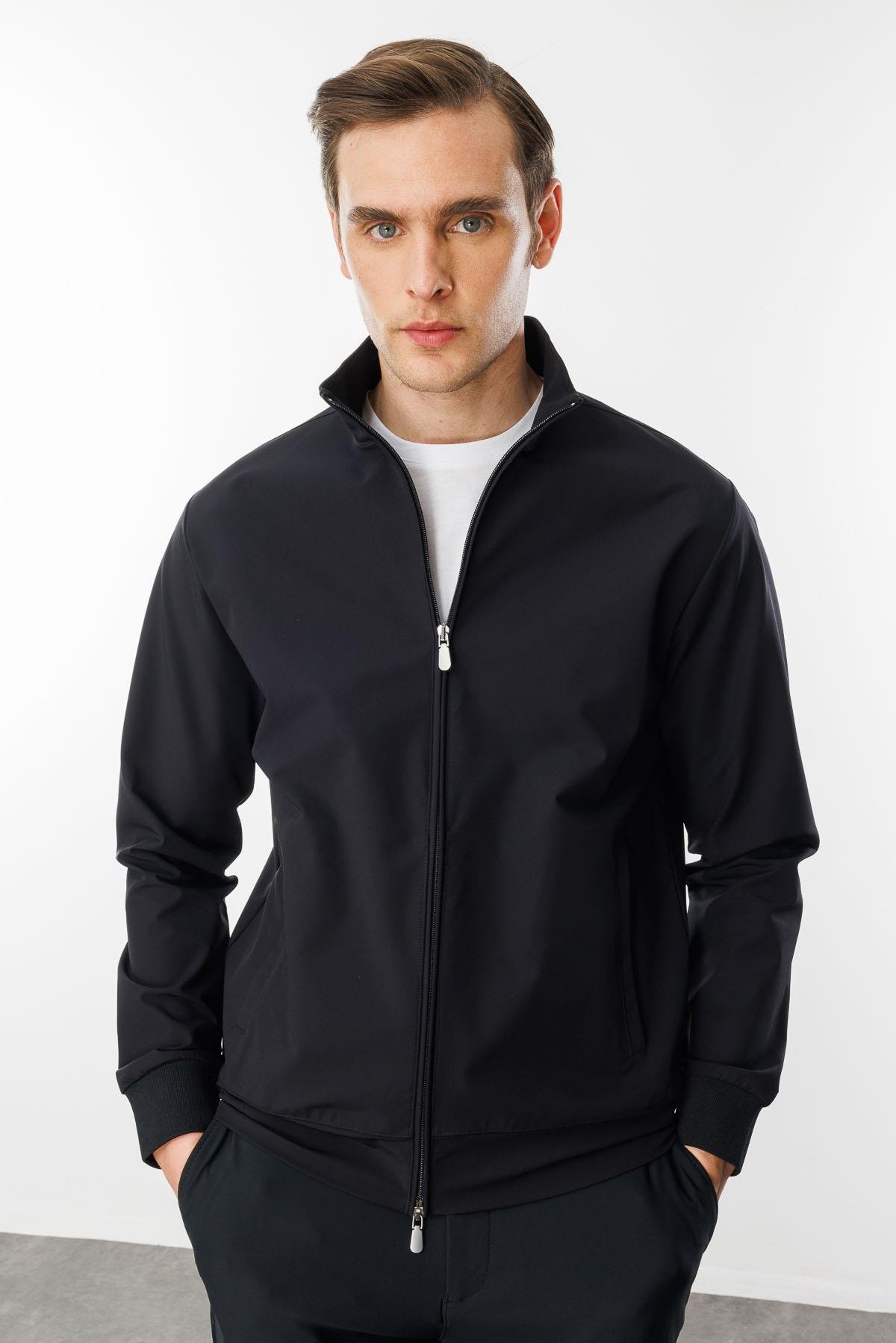 25441Erkek Hakim Yaka Yan Cepli Mont Siyah