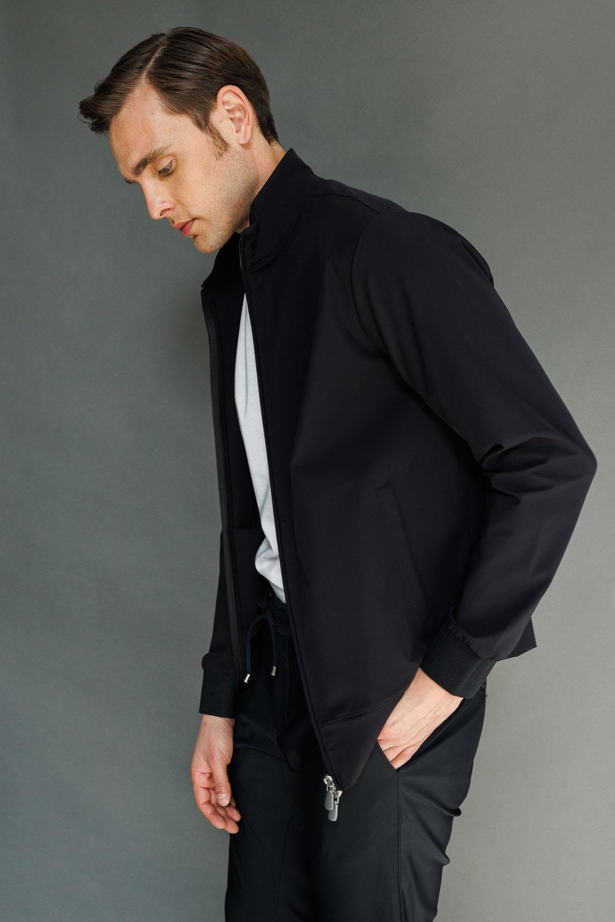 25441Erkek Hakim Yaka Yan Cepli Mont Siyah