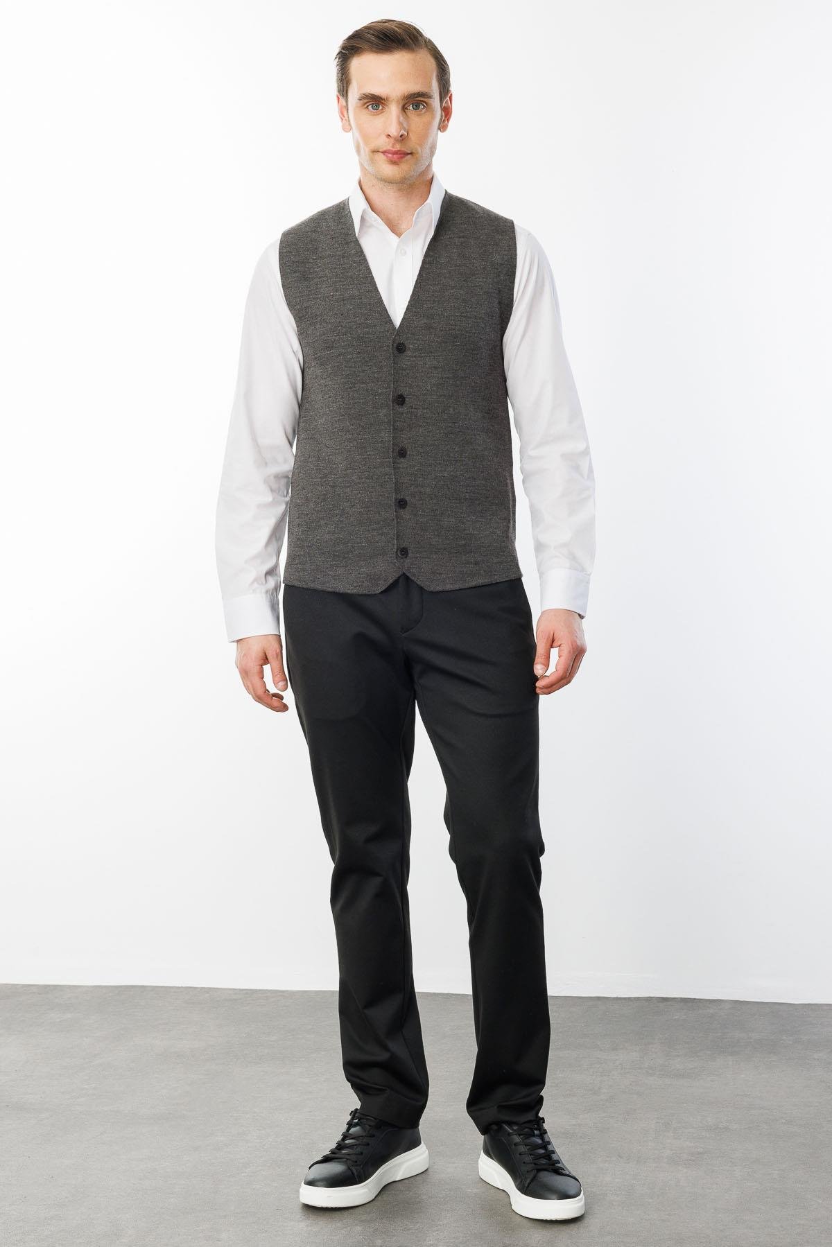 22511Erkek İnce Triko Düz Yelek K.Füme