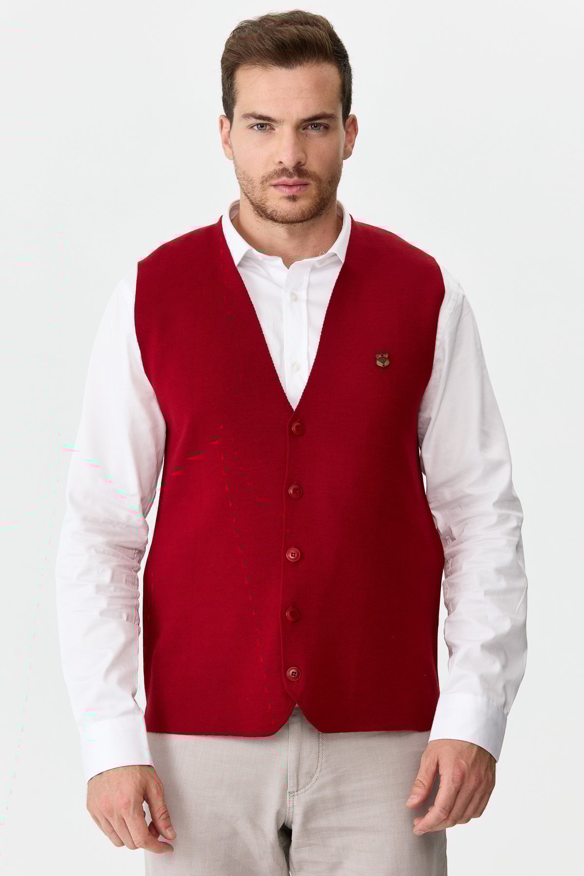 22511Erkek İnce Triko Düz Yelek Kırmızı