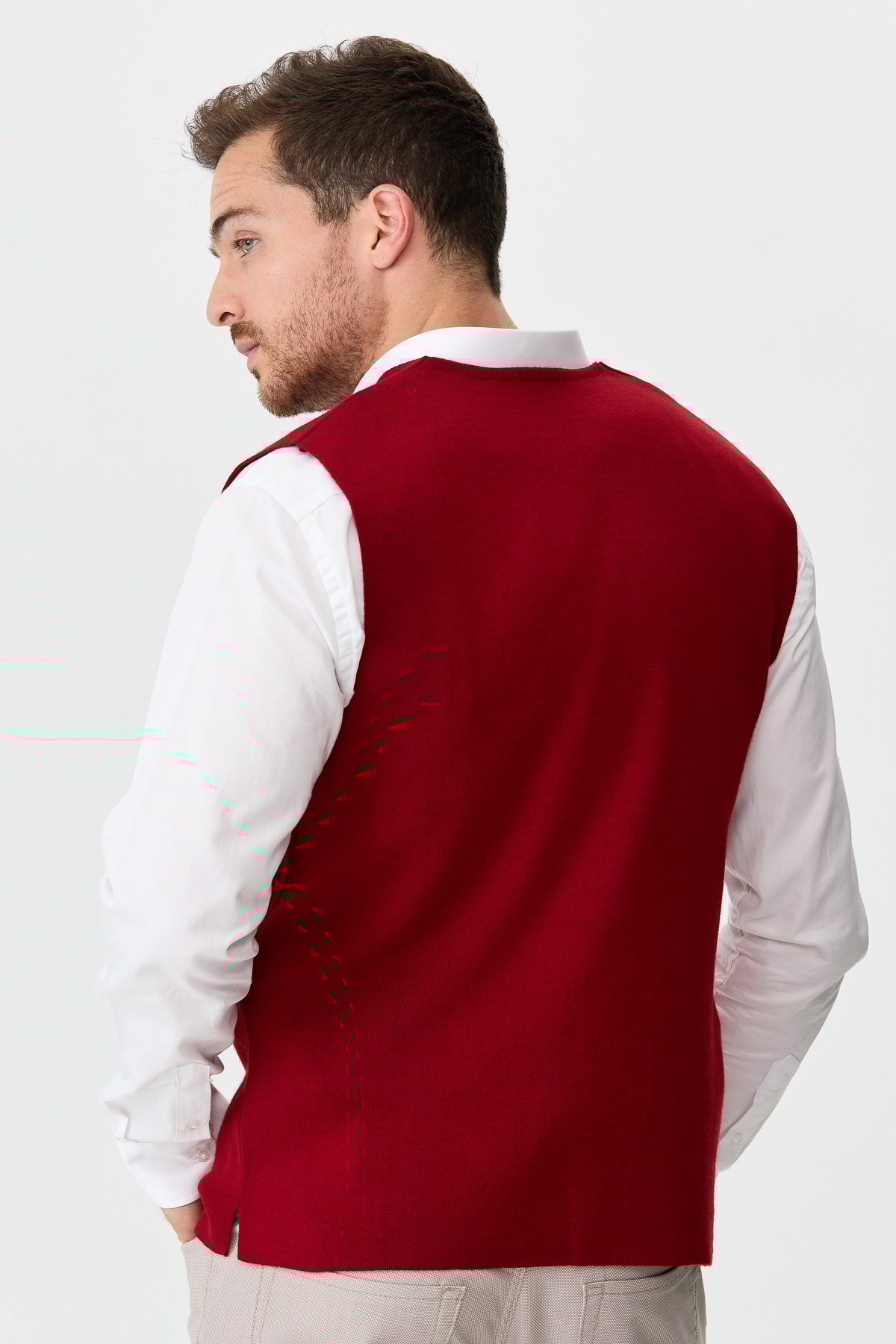 22511Erkek İnce Triko Düz Yelek Kırmızı