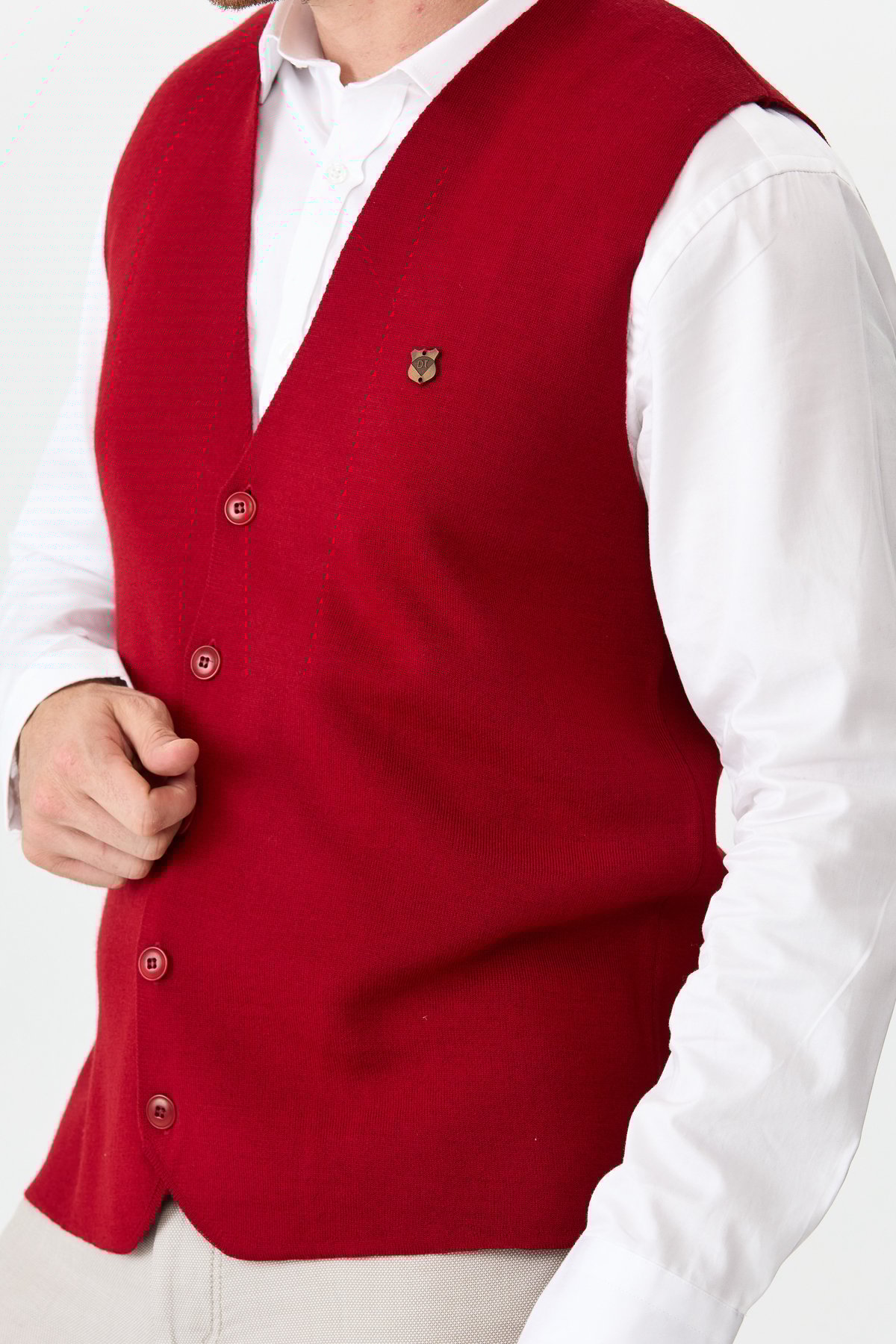 22511Erkek İnce Triko Düz Yelek Kırmızı