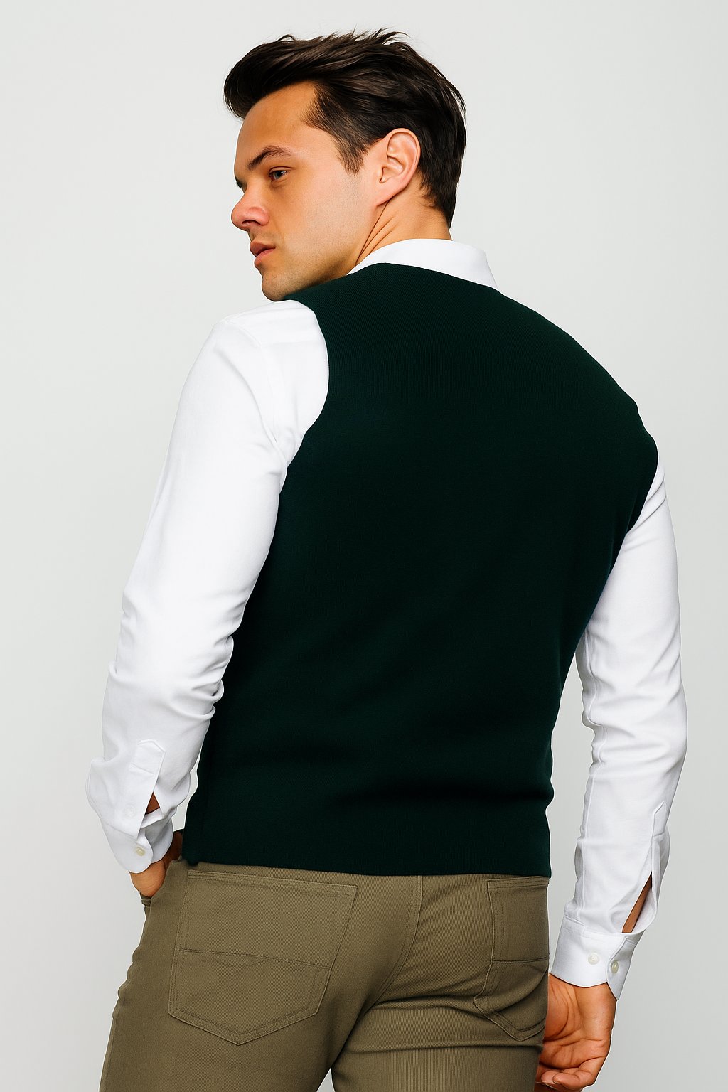 22511Erkek İnce Triko Düz Yelek Nefti