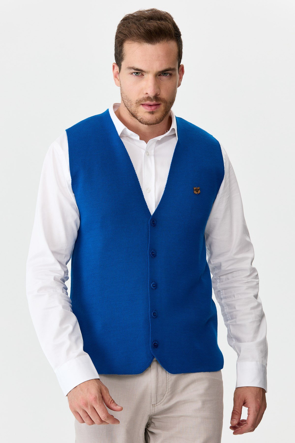 22511Erkek İnce Triko Düz Yelek Saks Mavi