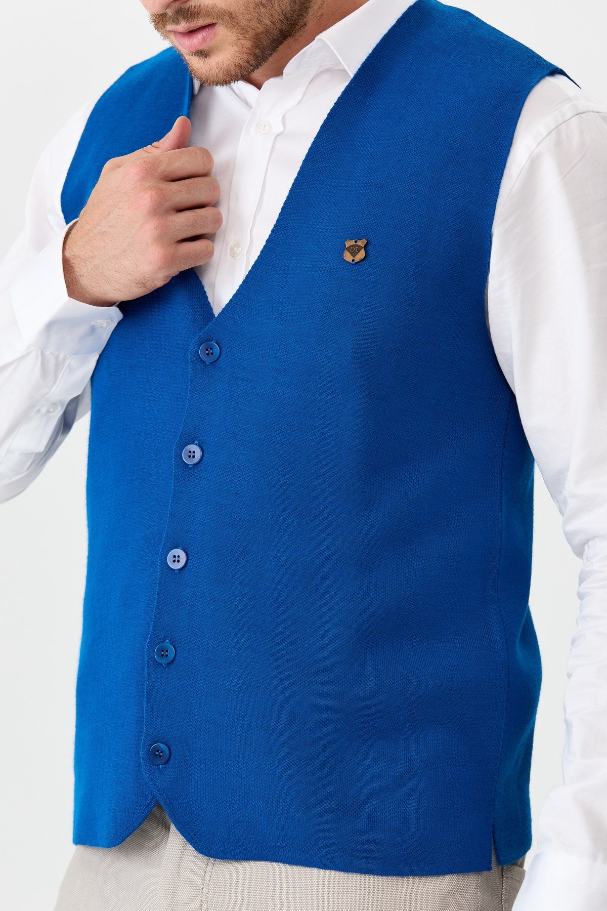 22511Erkek İnce Triko Düz Yelek Saks Mavi