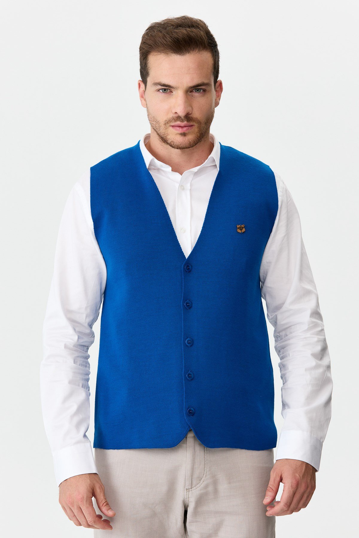22511Erkek İnce Triko Düz Yelek Saks Mavi