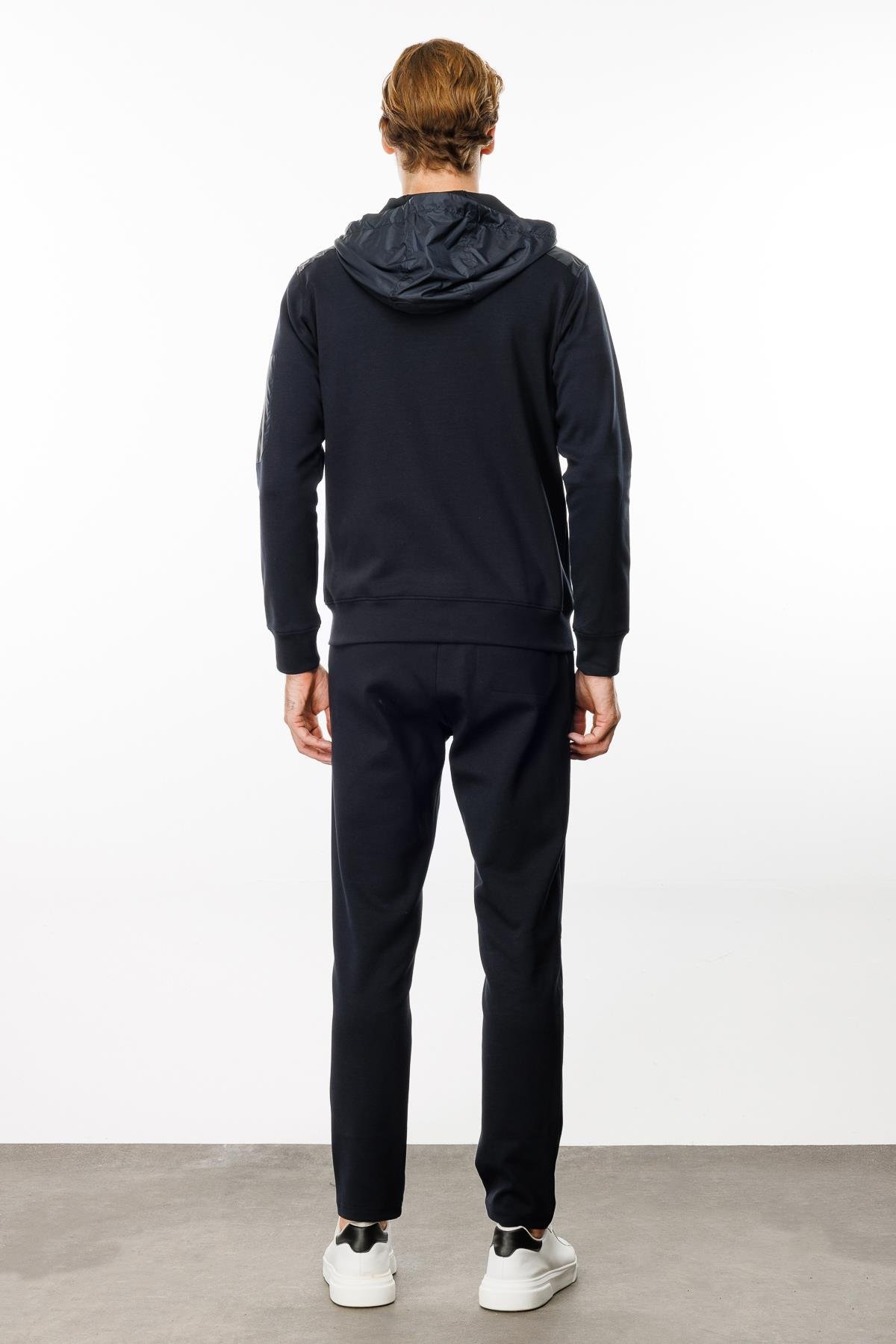 24451Erkek Kapüşonlu Kanguru Cepli Eşofman Üstü Lacivert