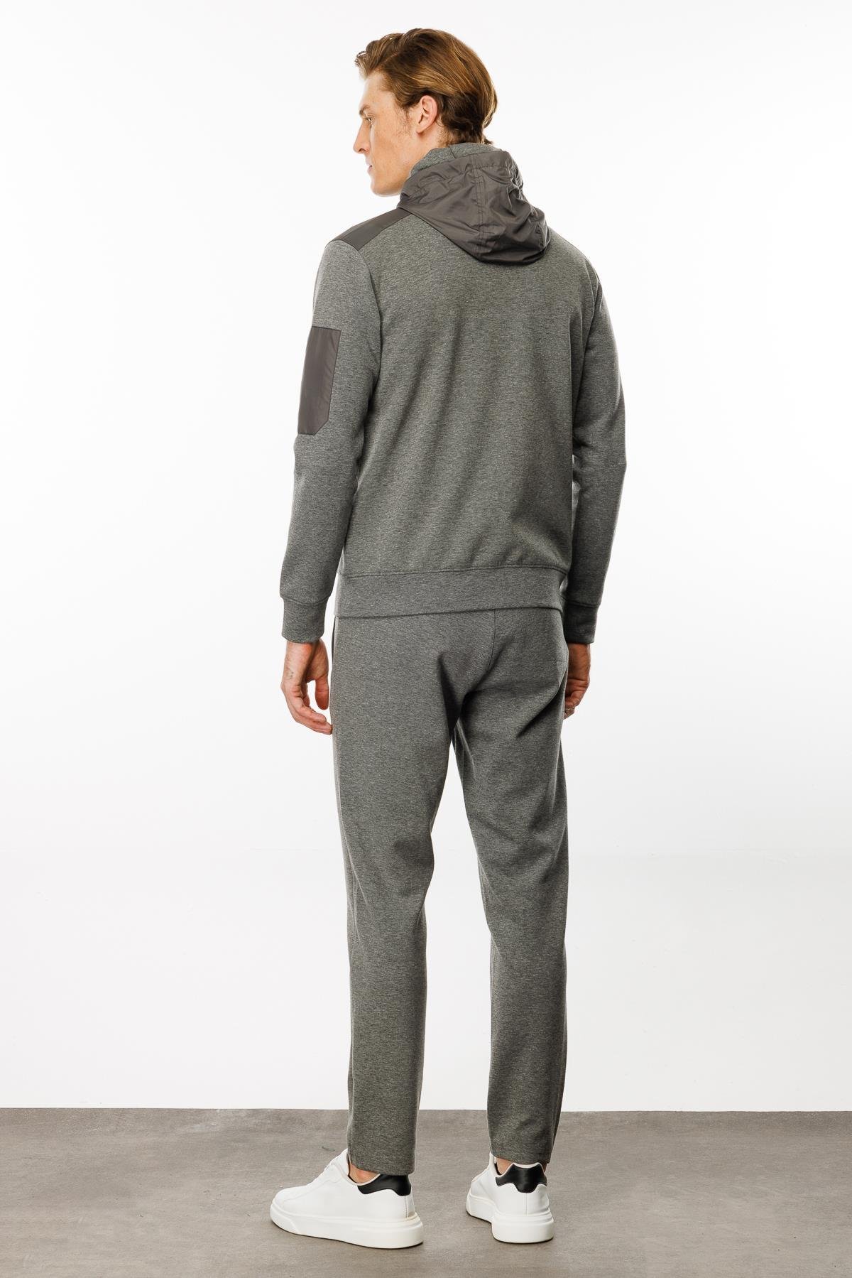 24451Erkek Kapüşonlu Kanguru Cepli Eşofman Üstü Antra/Melanj