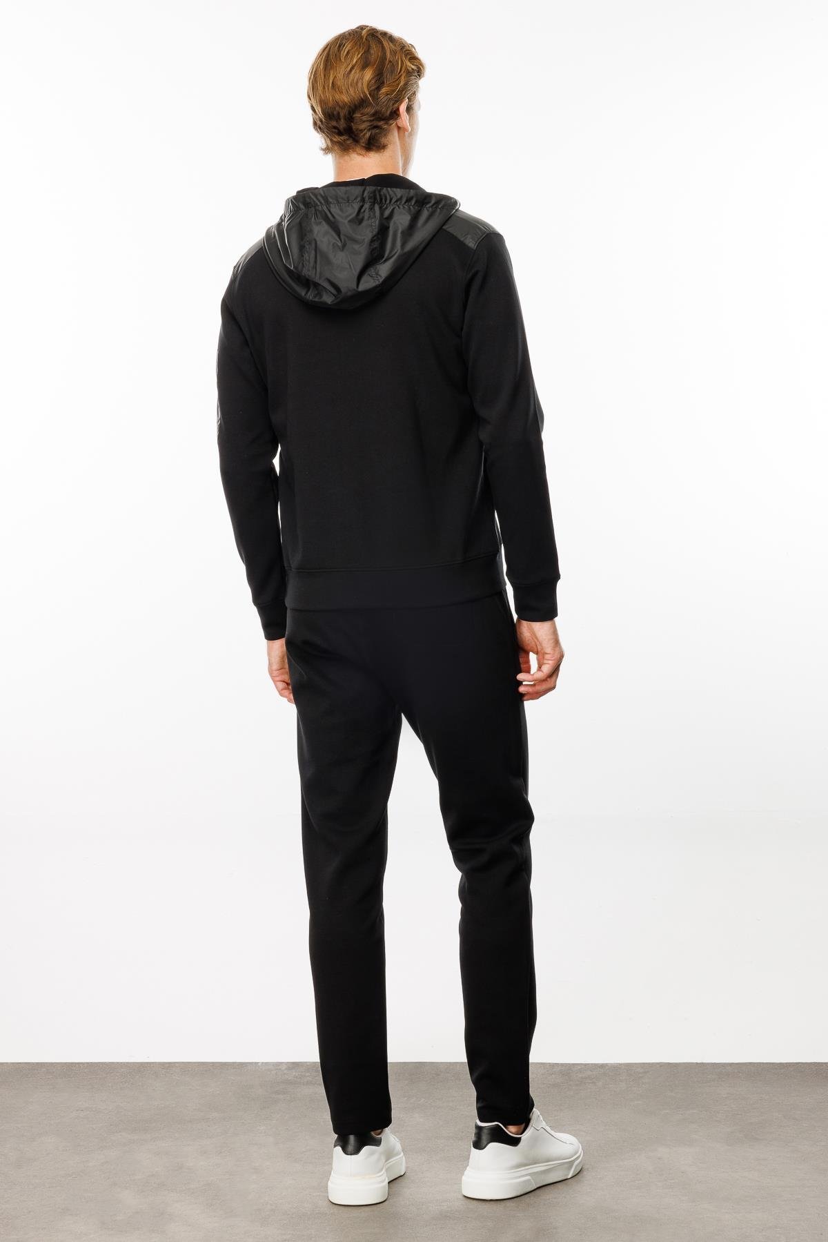 24451Erkek Kapüşonlu Kanguru Cepli Eşofman Üstü Siyah
