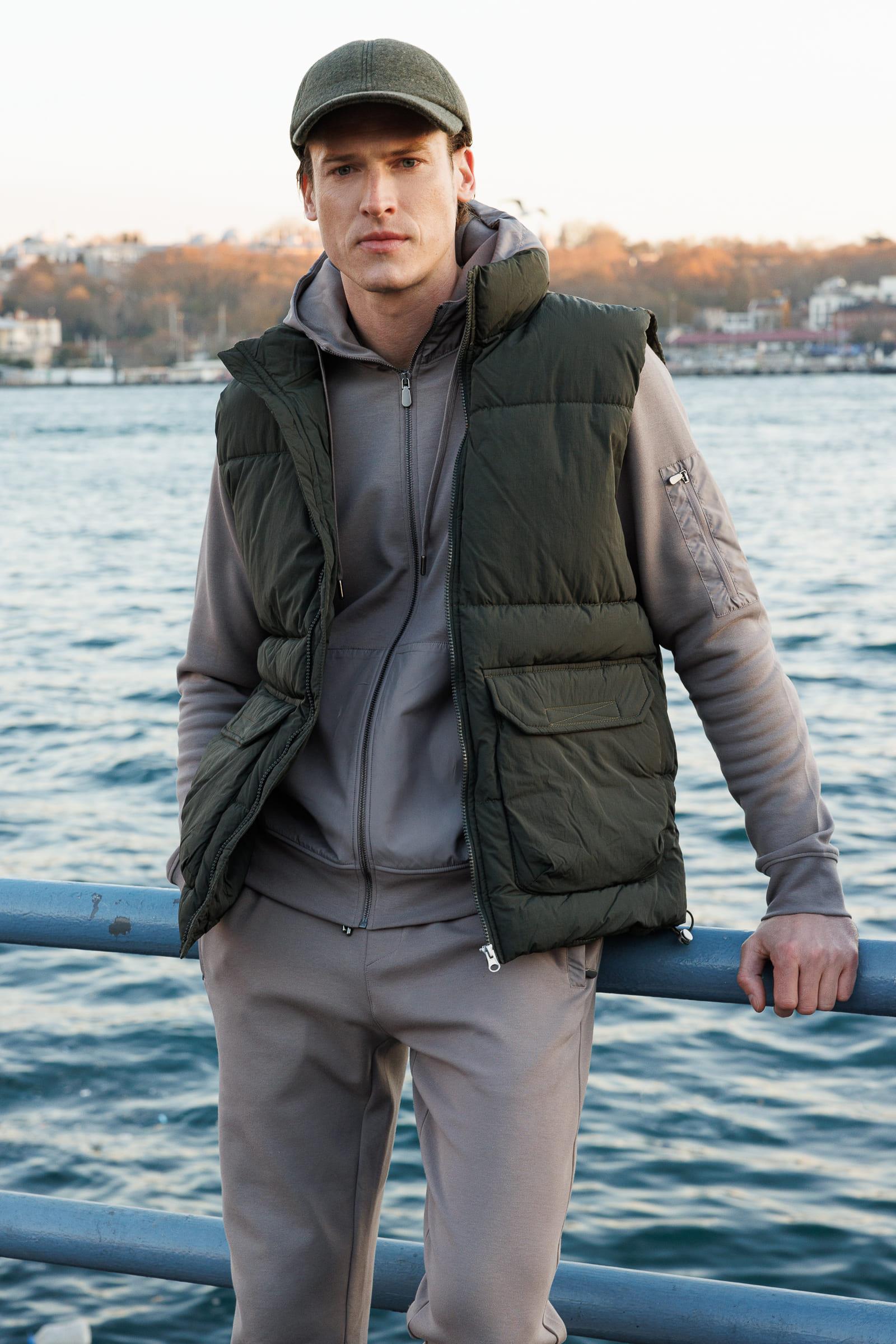 24451Erkek Kapüşonlu Kanguru Cepli Eşofman Üstü Antra/Melanj