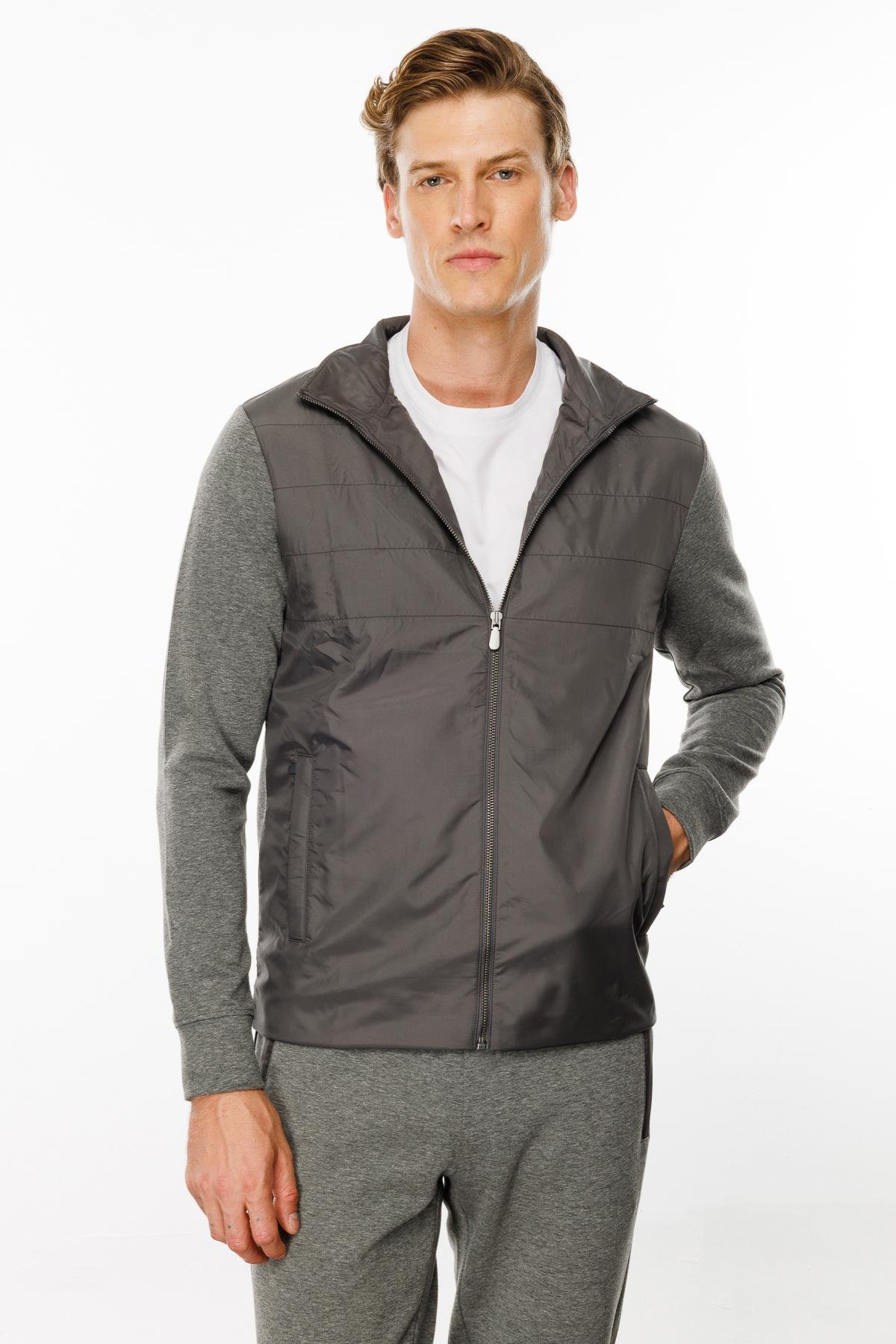 24450Erkek Önü Kapitone Eşofman Üstü Antra/Melanj