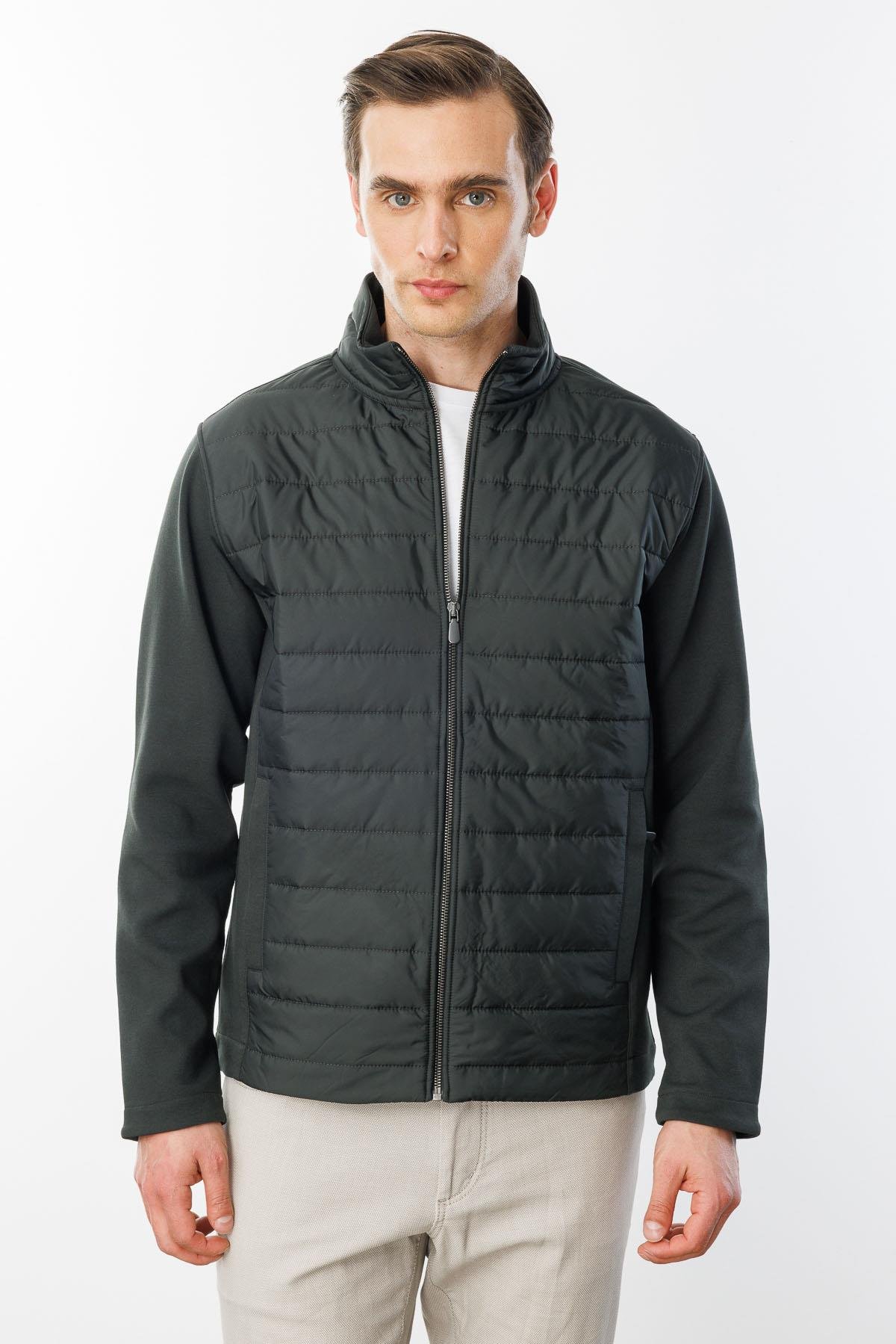 24453Erkek Önü Kapitone Eşofman Üstü Haki