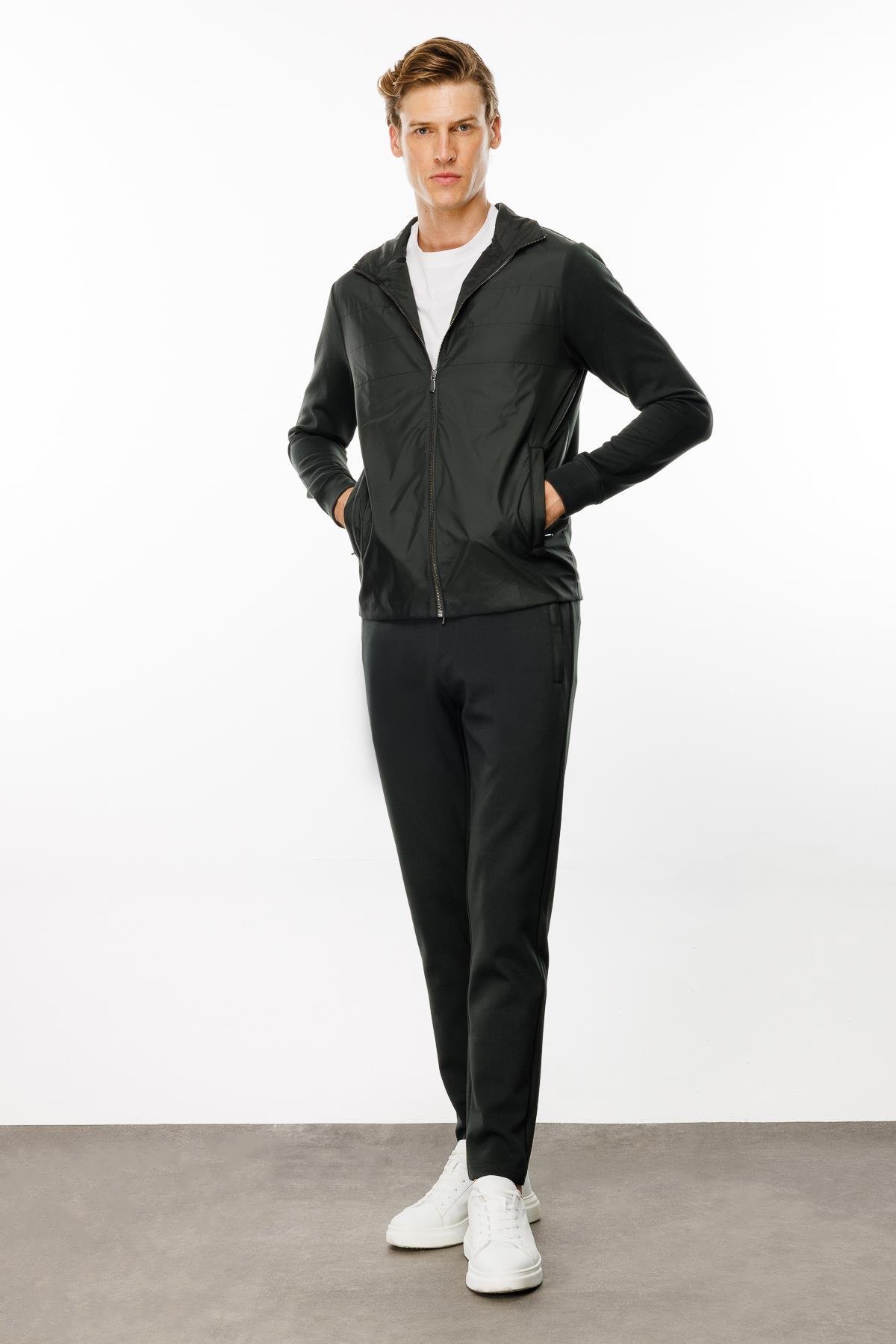 24450Erkek Önü Kapitone Eşofman Üstü Haki