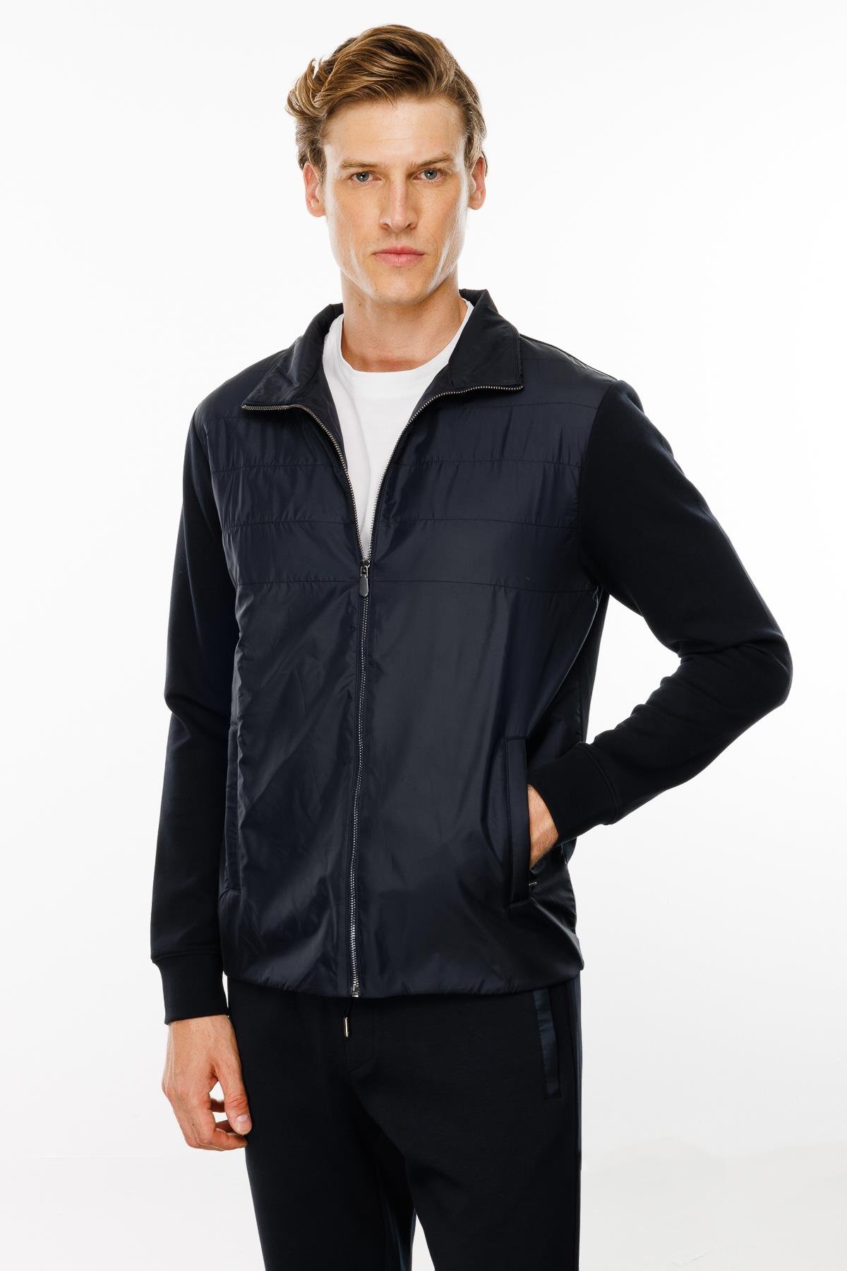 24450Erkek Önü Kapitone Eşofman Üstü Lacivert