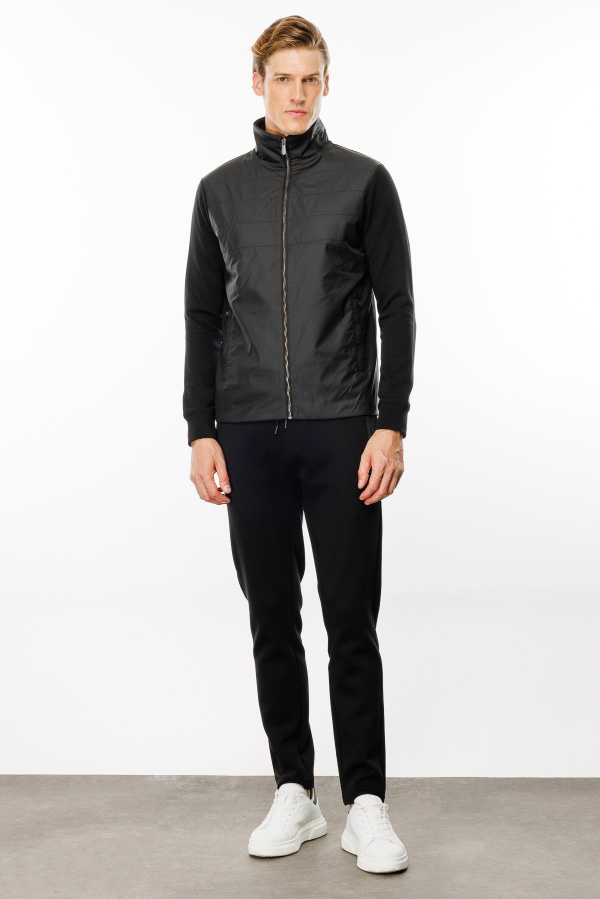 24450Erkek Önü Kapitone Eşofman Üstü Siyah