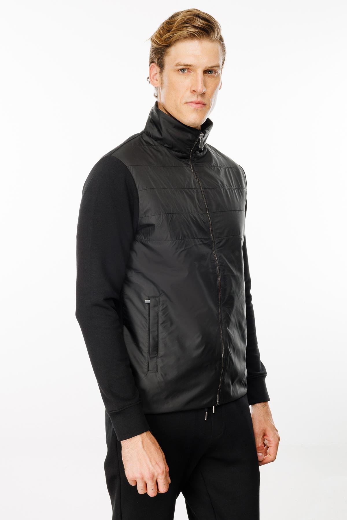 24450Erkek Önü Kapitone Eşofman Üstü Siyah