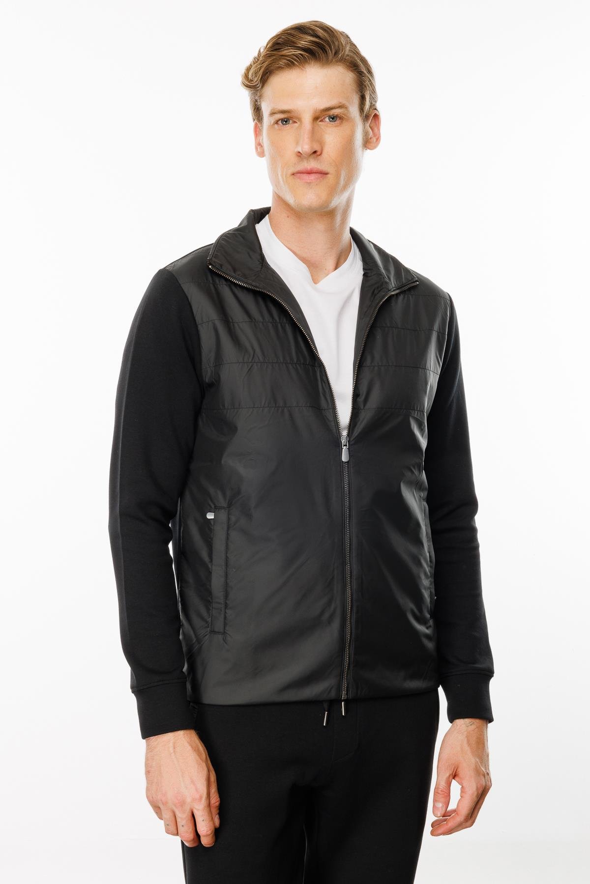 24450Erkek Önü Kapitone Eşofman Üstü Siyah