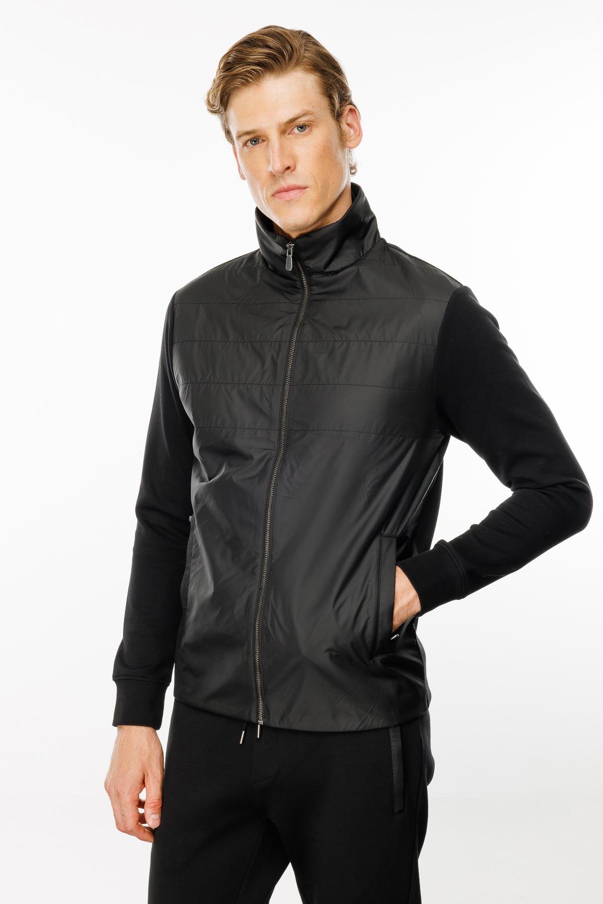 24450Erkek Önü Kapitone Eşofman Üstü Siyah