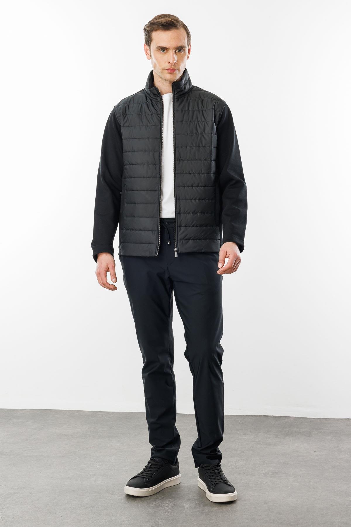 24453Erkek Önü Kapitone Eşofman Üstü Siyah