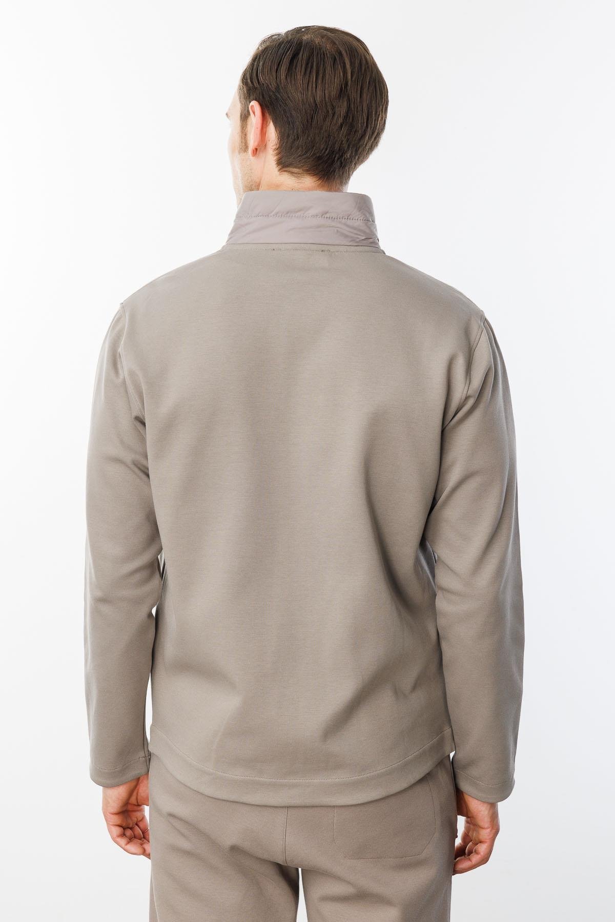 24453Erkek Önü Kapitone Eşofman Üstü Vizon