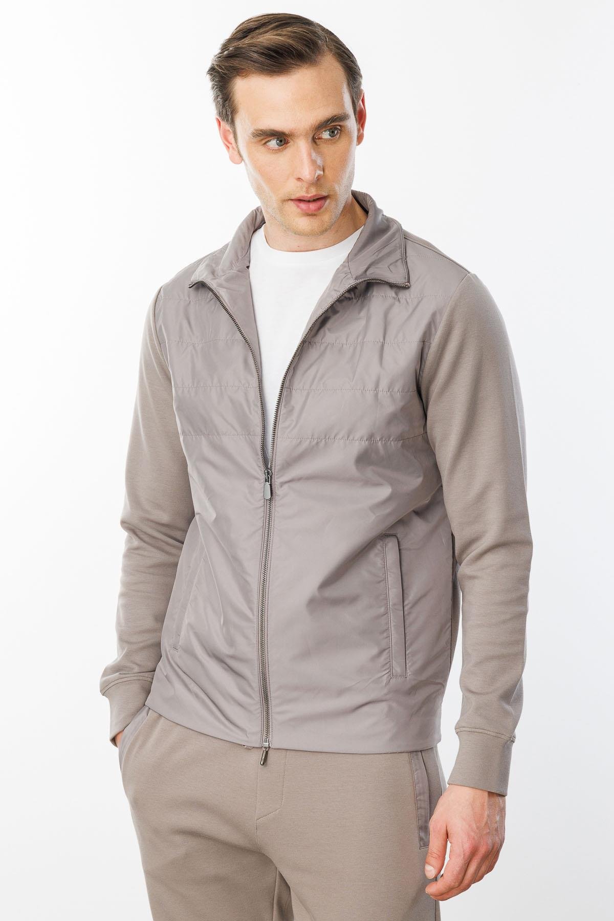 24450Erkek Önü Kapitone Eşofman Üstü Vizon