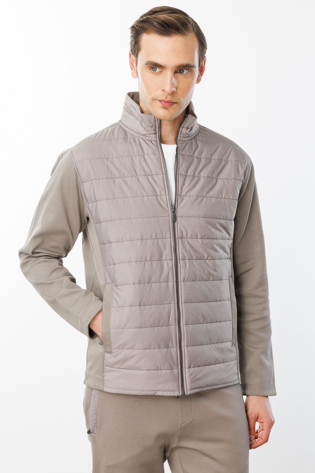 24453Erkek Önü Kapitone Eşofman Üstü Vizon