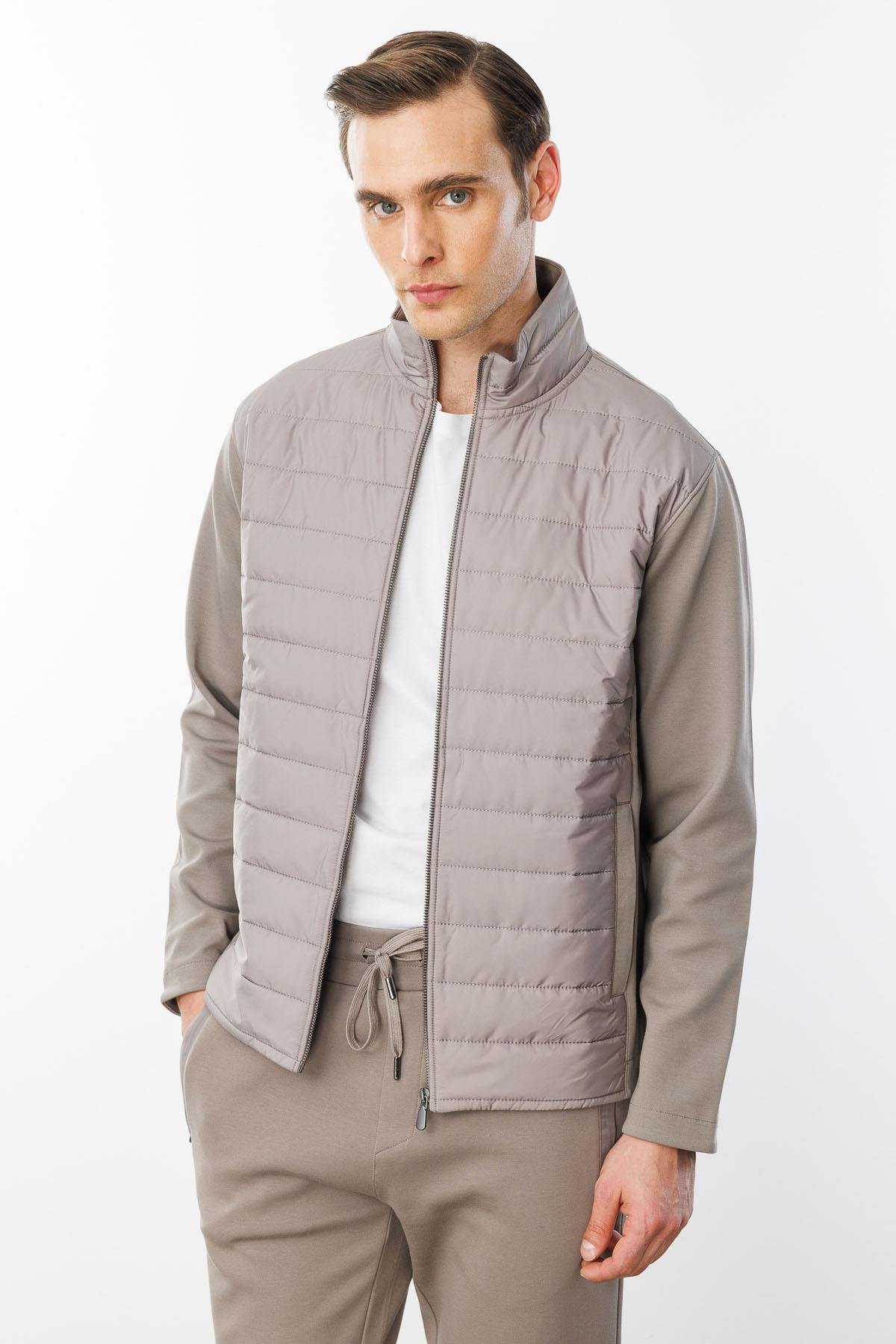 24453Erkek Önü Kapitone Eşofman Üstü Vizon