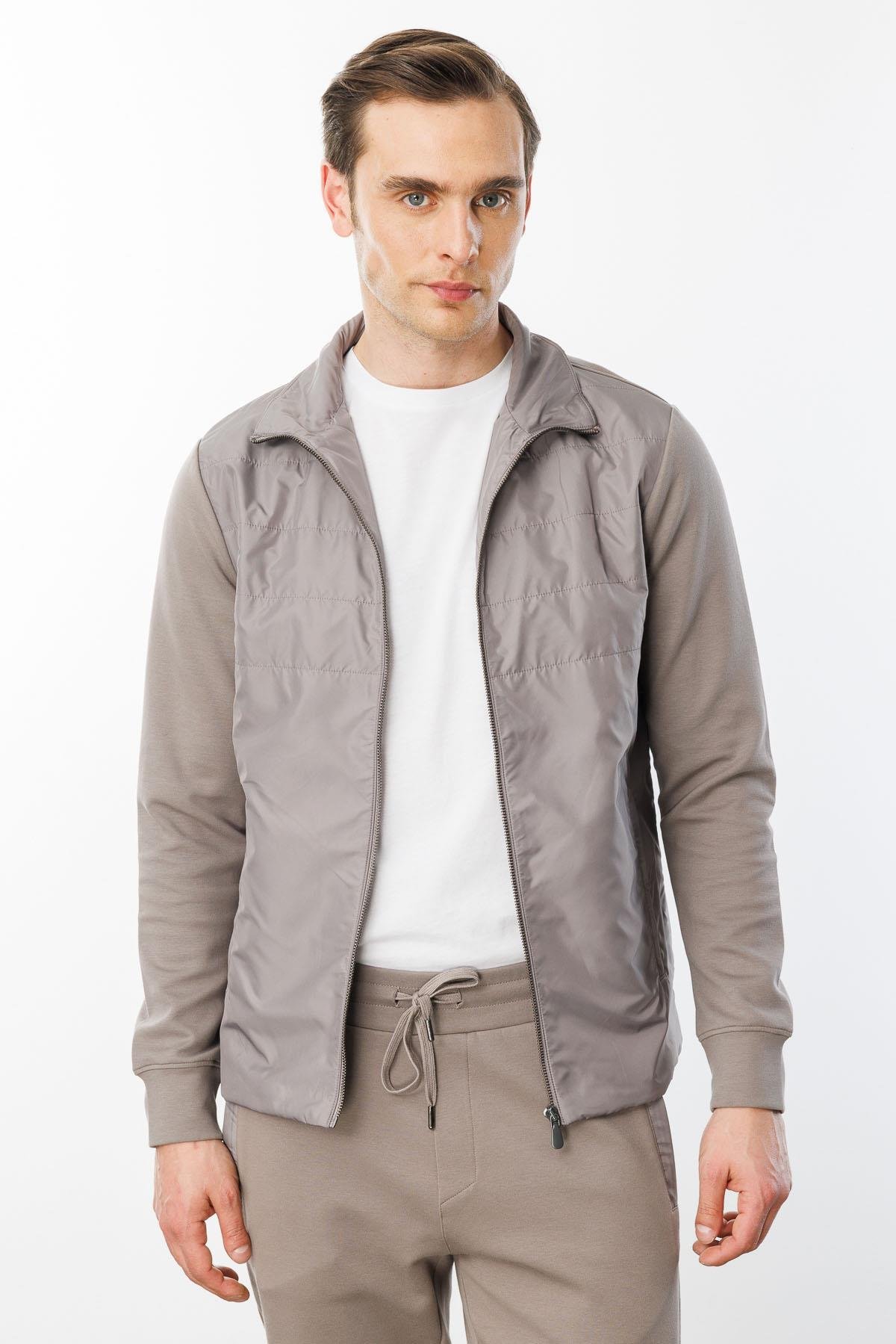 24450Erkek Önü Kapitone Eşofman Üstü Vizon