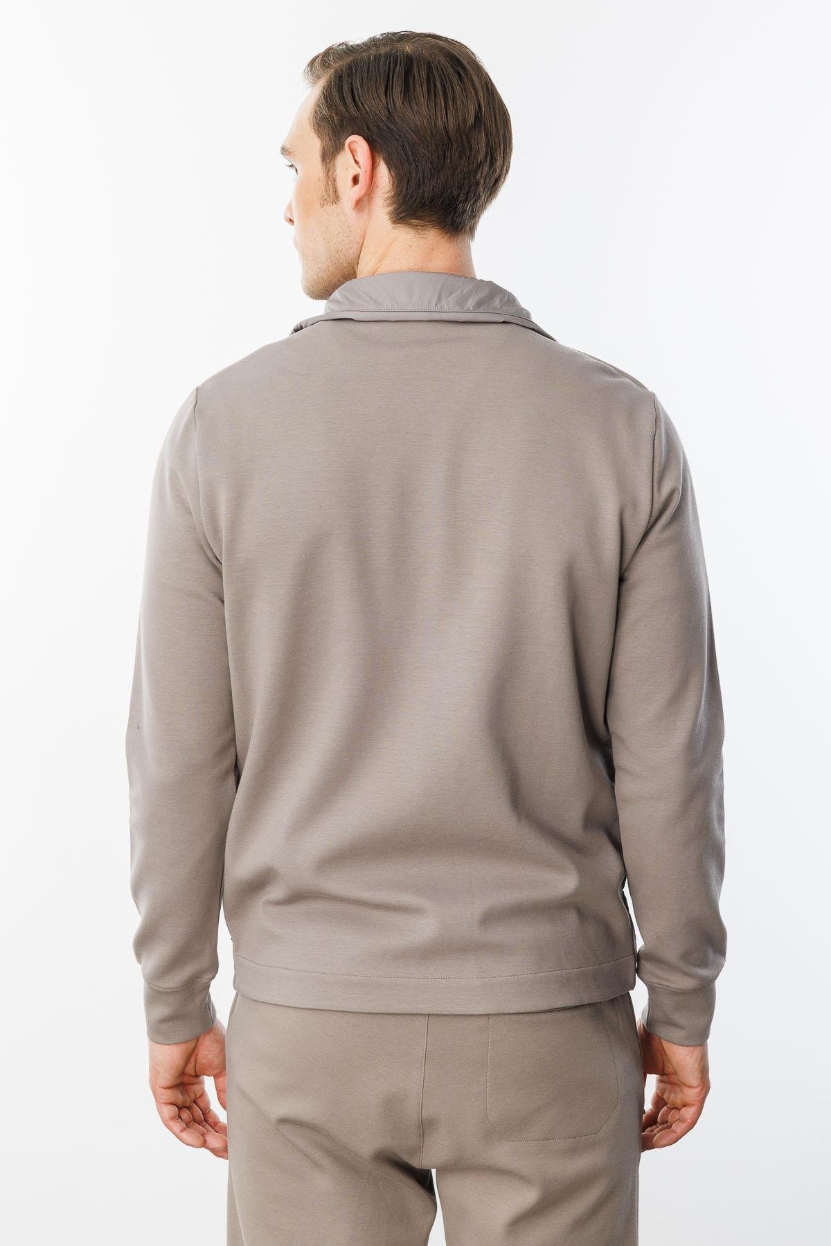 24450Erkek Önü Kapitone Eşofman Üstü Vizon