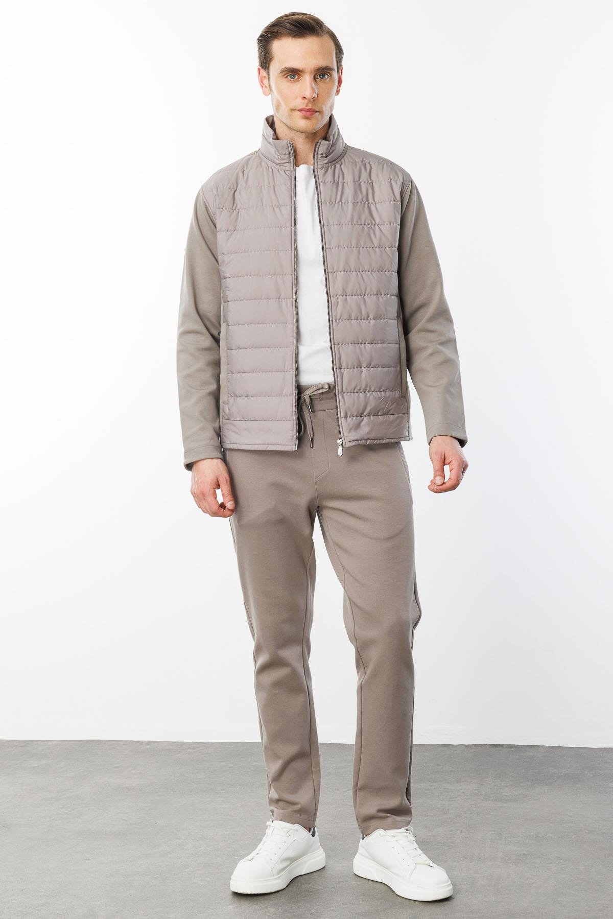 24453Erkek Önü Kapitone Eşofman Üstü Vizon