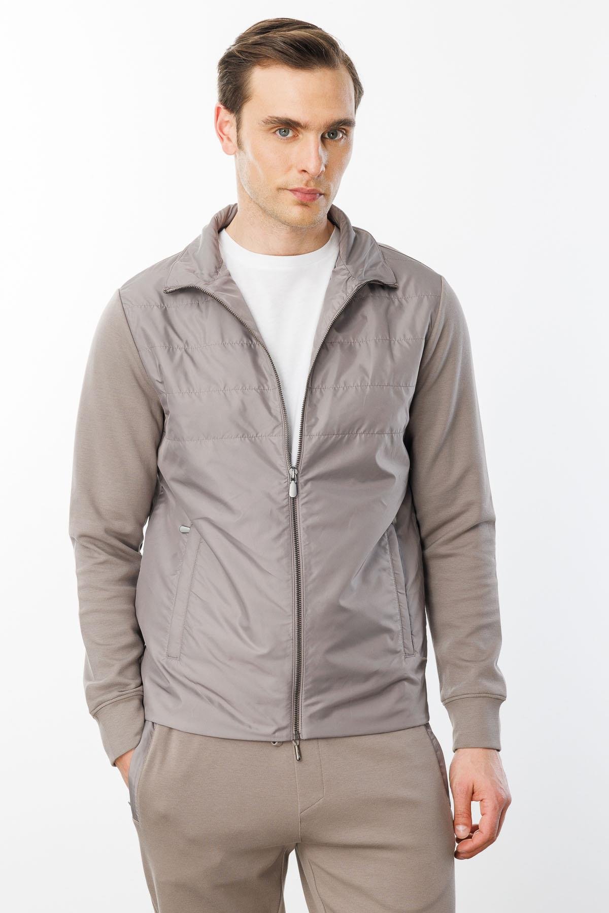 24450Erkek Önü Kapitone Eşofman Üstü Vizon