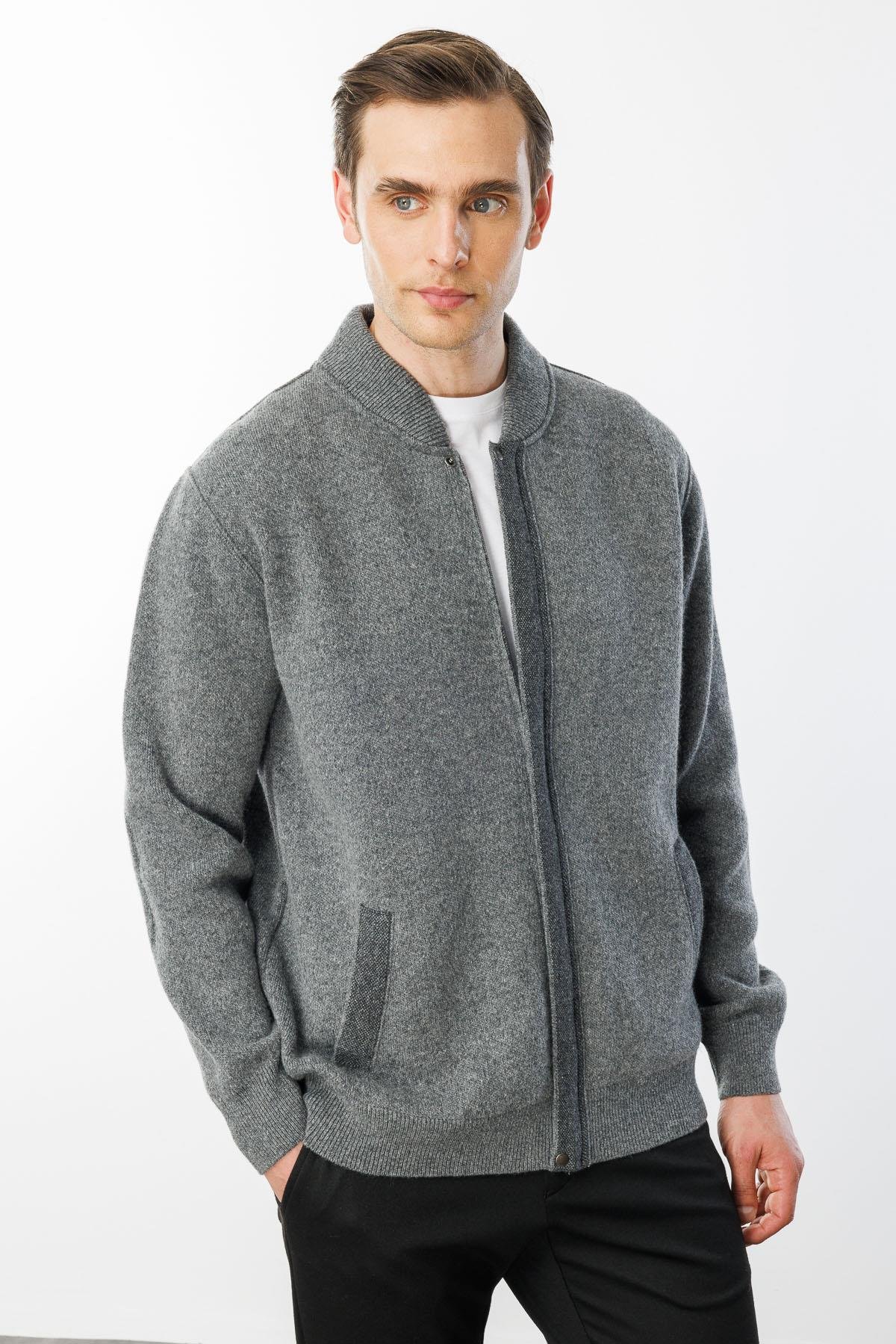 22523Мужское пальто из шерстяного трикотажа Копченый