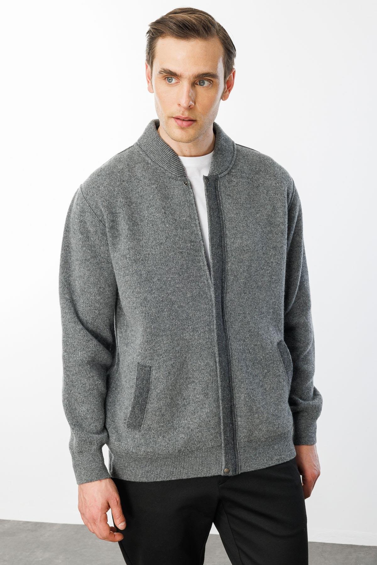 22523Мужское пальто из шерстяного трикотажа Копченый