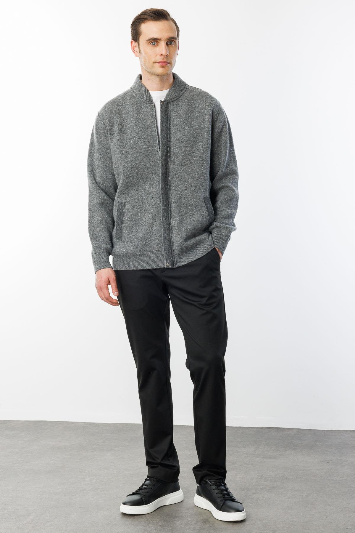 22523Мужское пальто из шерстяного трикотажа Копченый