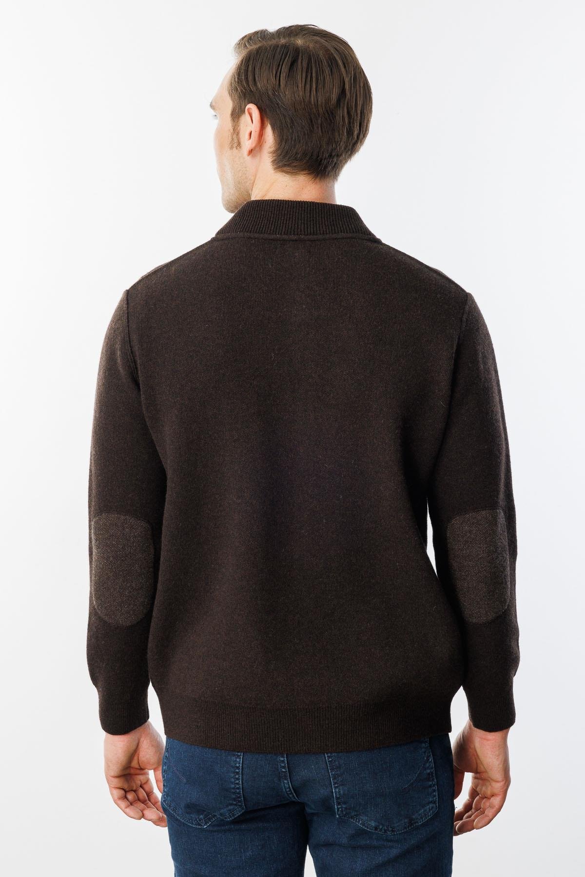 22523Erkek Pike Dokuma Fermuarlı Cepli Triko Mont Koyu Kahve