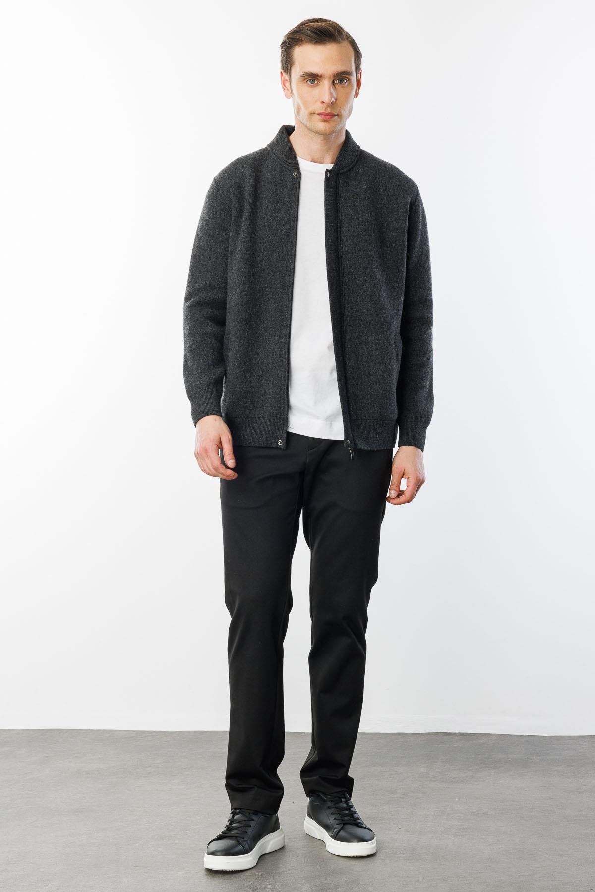 22523Мужское пальто из шерстяного трикотажа Копченый