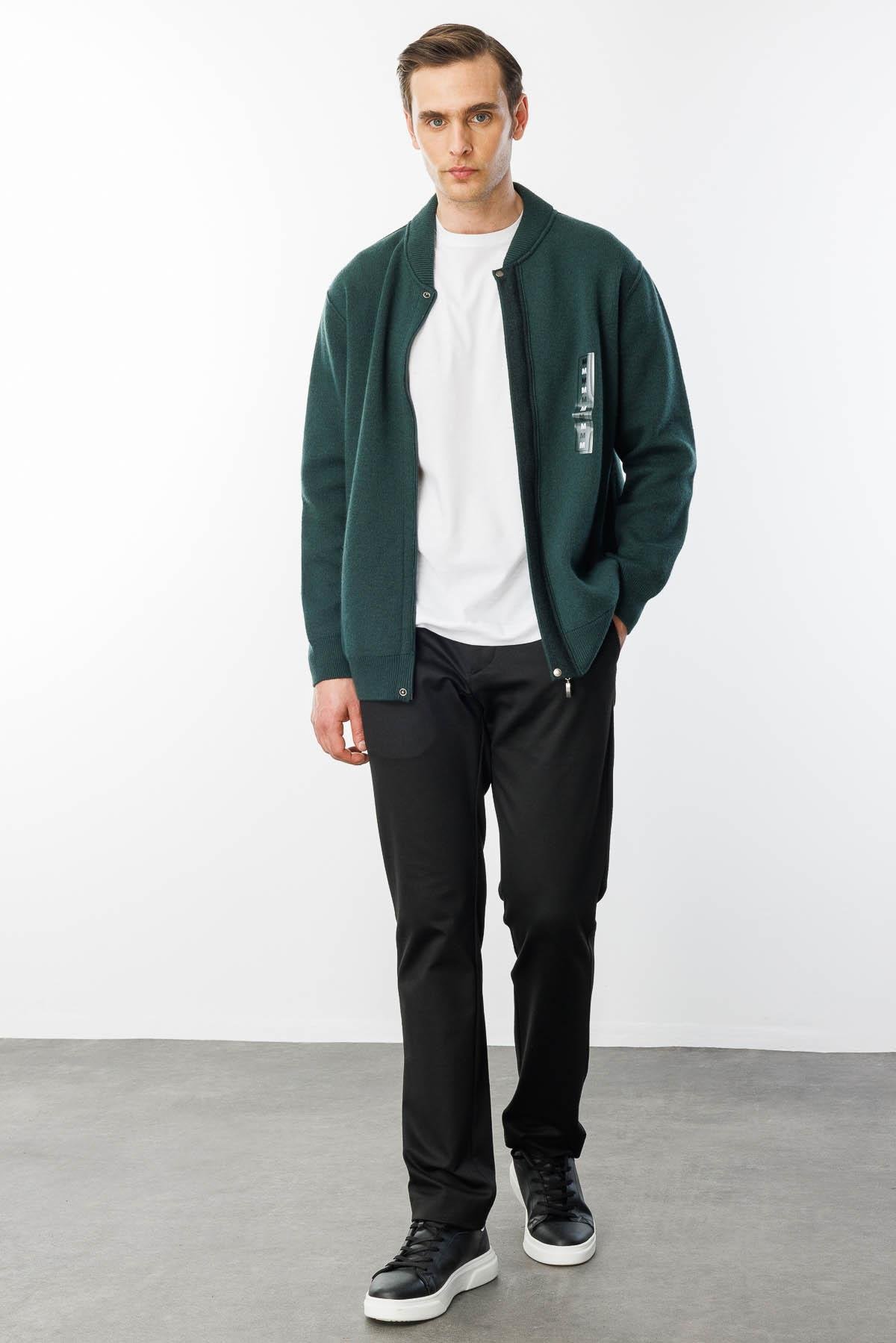 22523Мужское пальто из шерстяного трикотажа Зеленый