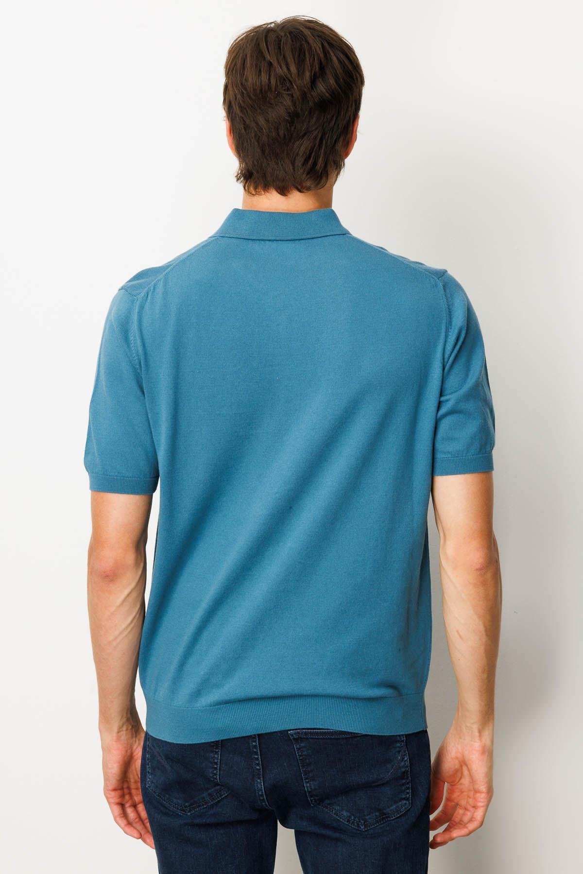 25390Erkek Polo Yaka %100 Pamuk Kısa Kol İnce Triko Mavi