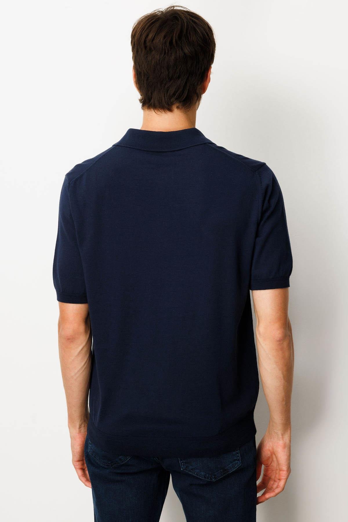25390Erkek Polo Yaka %100 Pamuk Kısa Kol İnce Triko Lacivert