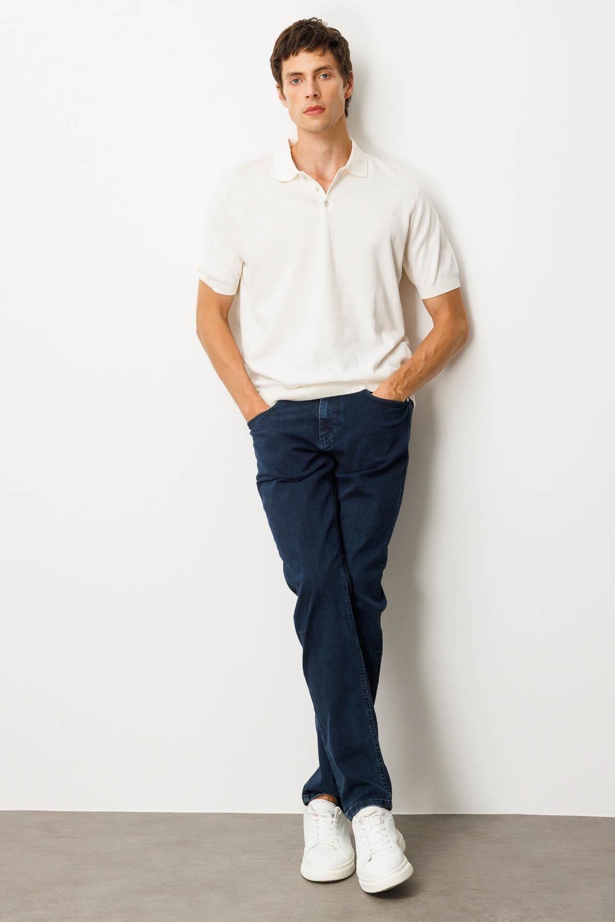 25390Erkek Polo Yaka %100 Pamuk Kısa Kol İnce Triko Krem