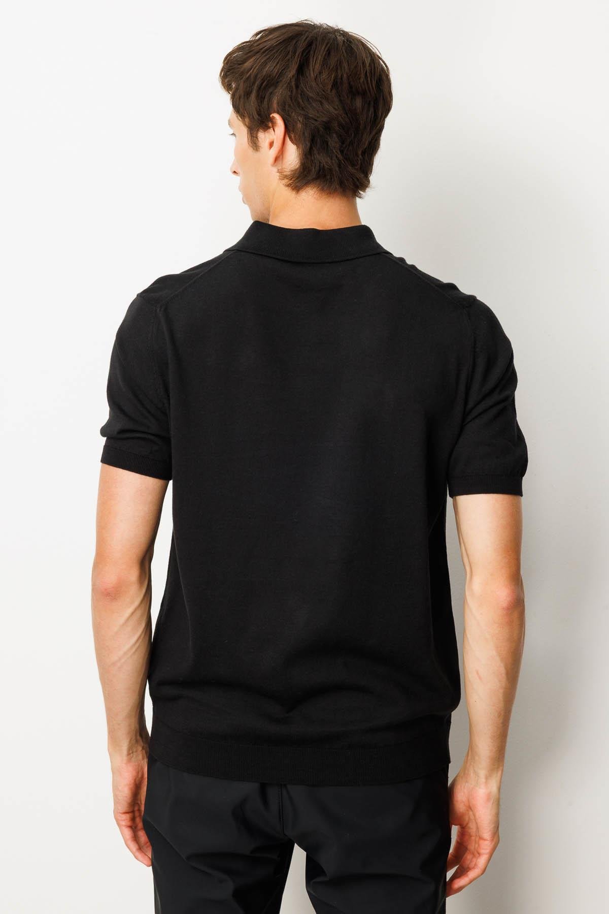 25390Erkek Polo Yaka %100 Pamuk Kısa Kol İnce Triko Siyah