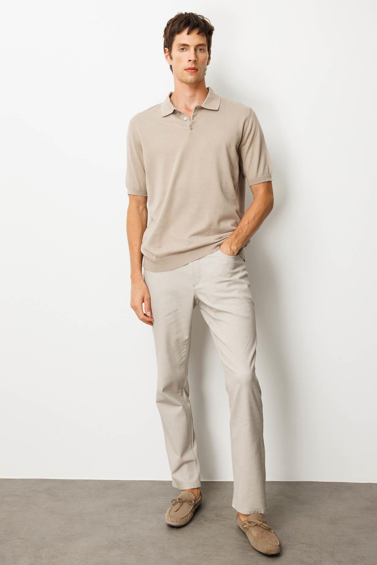 25390Erkek Polo Yaka %100 Pamuk Kısa Kol İnce Triko Vizon