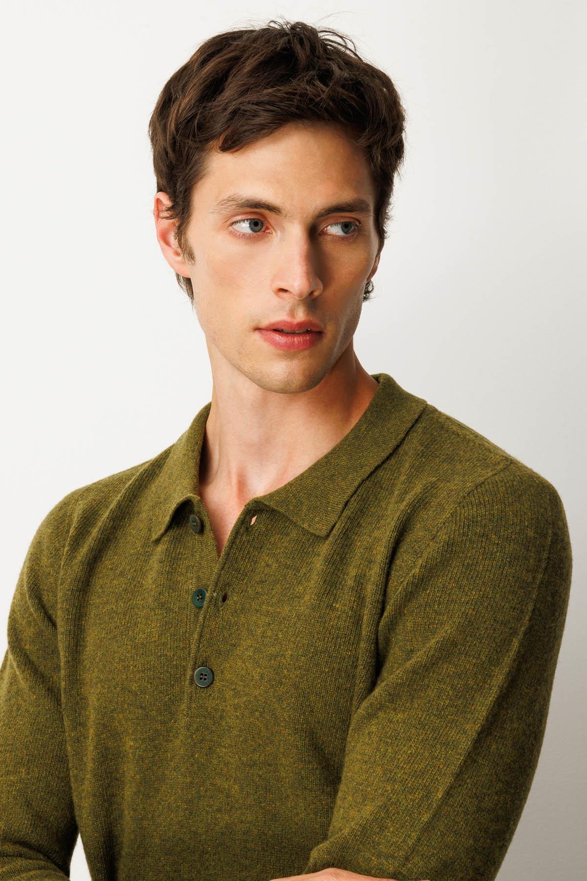 23528Erkek Polo Yaka Basic Yün Kazak A.K.Yeşili