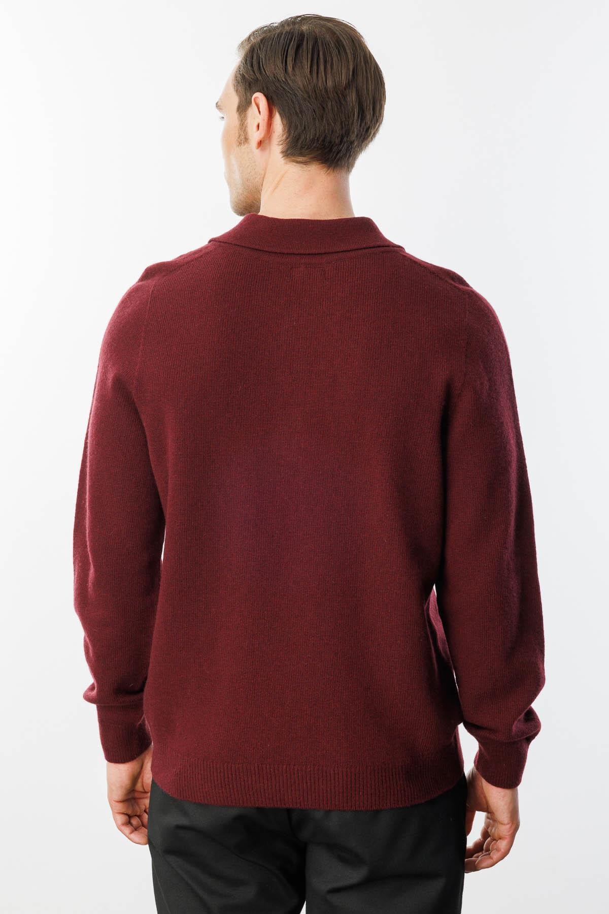 23528Erkek Polo Yaka Basic Yün Kazak Bordo