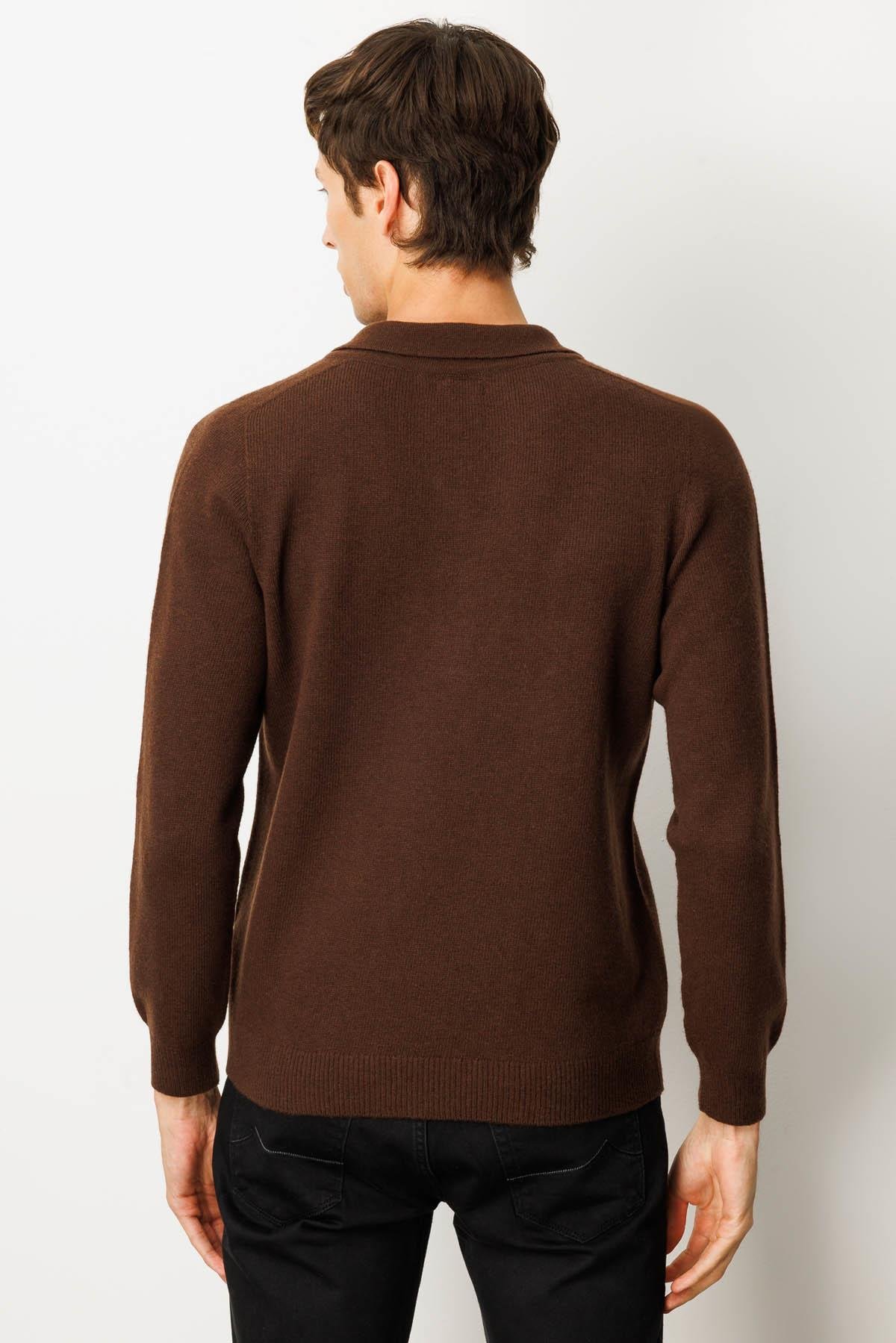 23528Erkek Polo Yaka Basic Yün Kazak M.Kahve