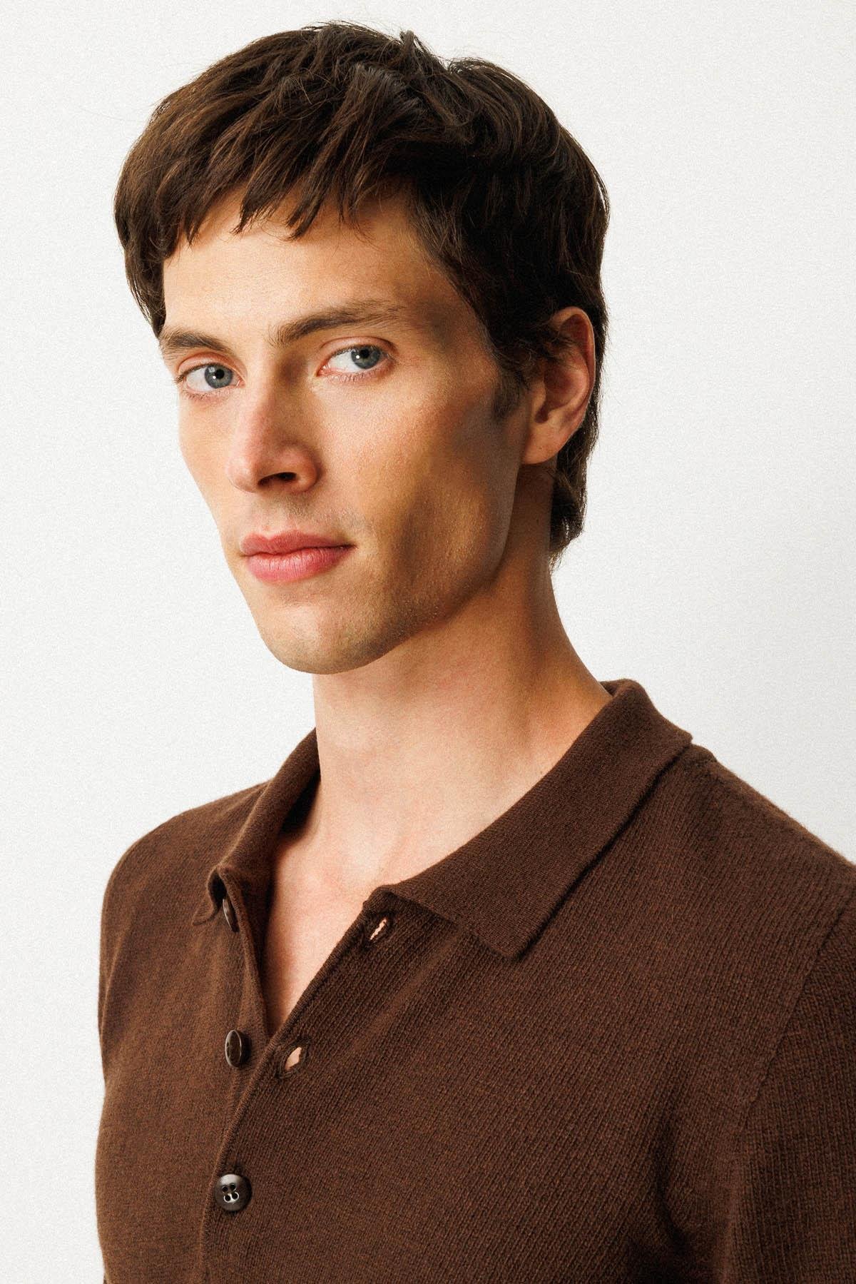 23528Erkek Polo Yaka Basic Yün Kazak M.Kahve