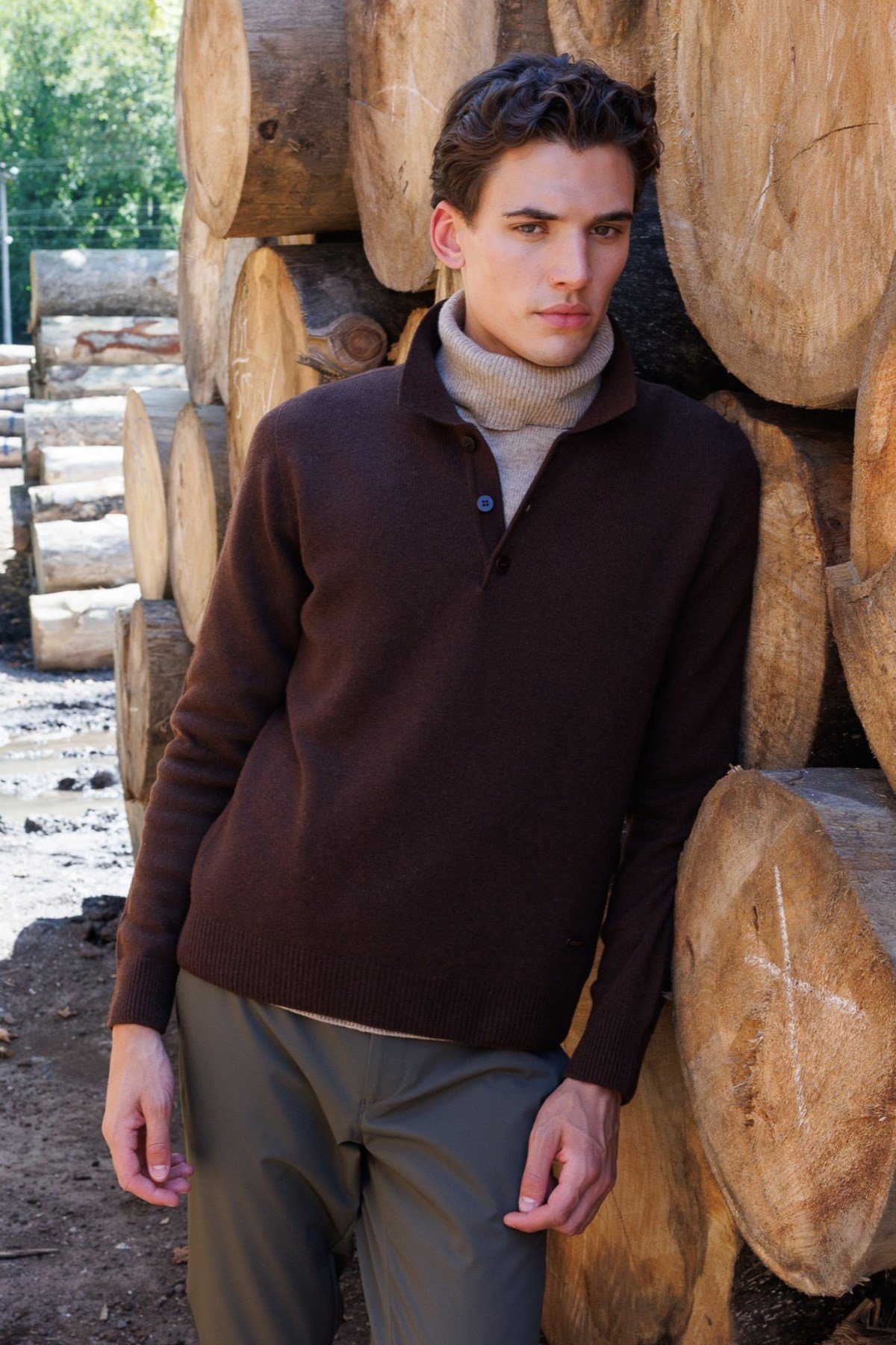23528Men's Polo Neck Basic Wool Sweater